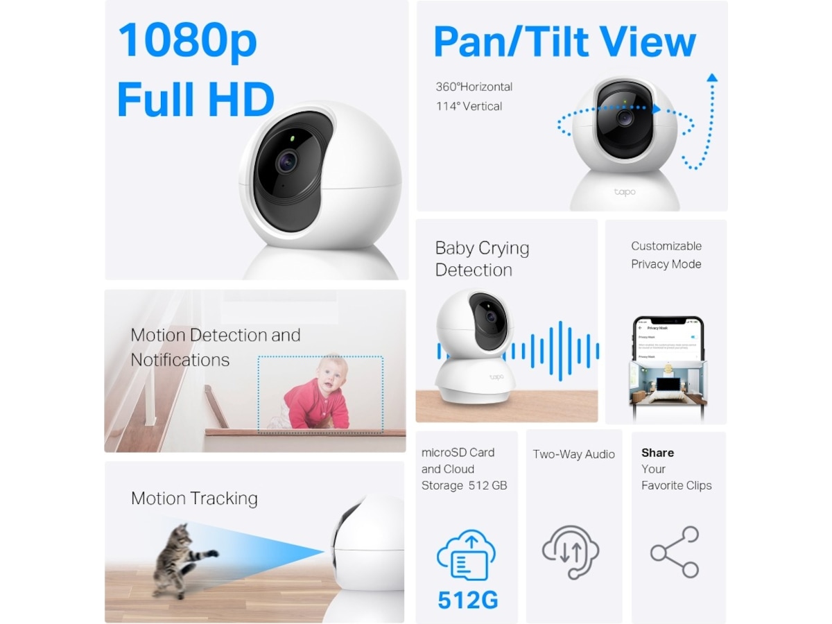 TP-Link Tapo C200 innendørs overvåkningskamera (hvit) Overvåkningskameraer