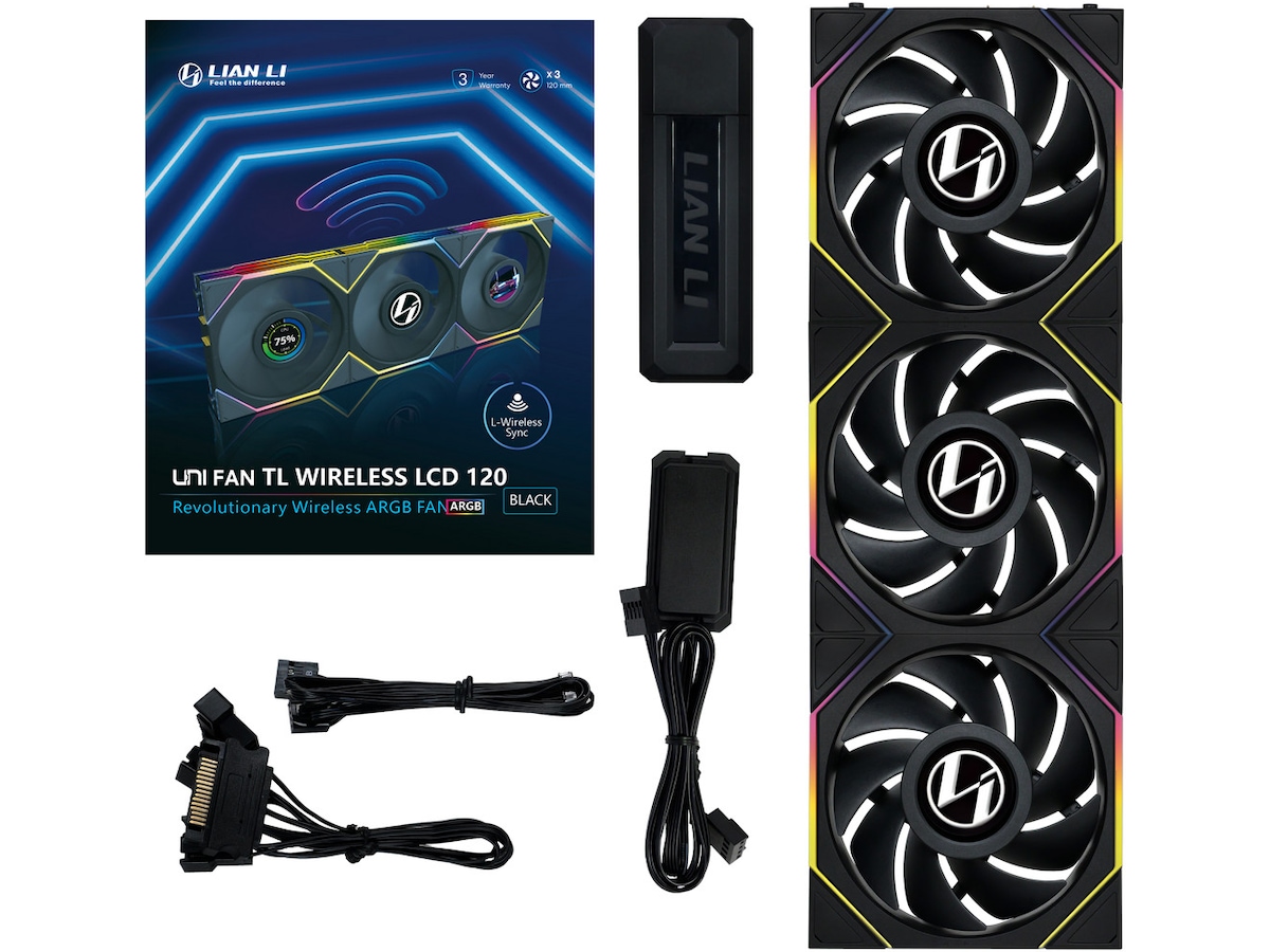 Lian Li UNI FAN TL Wireless LCD Reverse 3pk (sort) Vifter