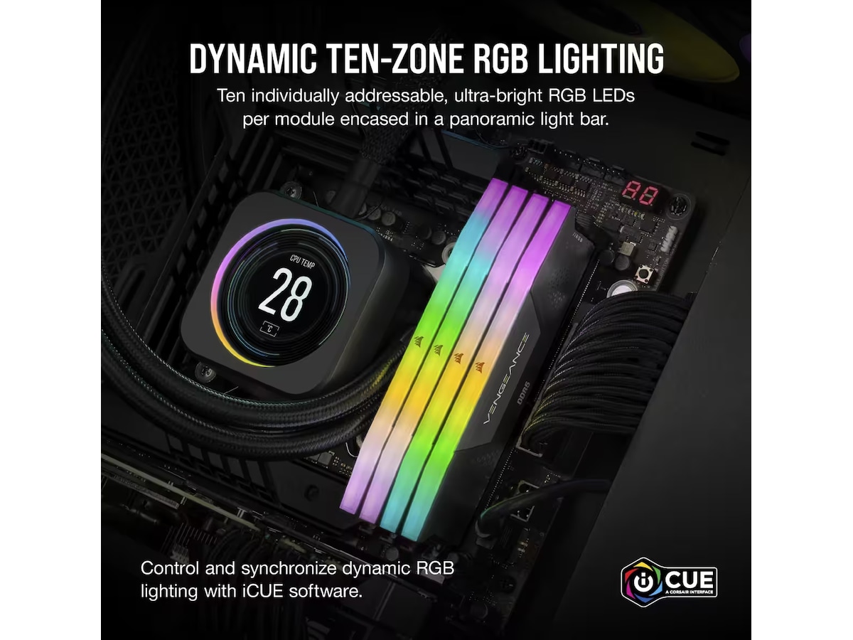 Corsair Vengeance RGB DDR5 5600MHz 96GB (sort) Minnebrikker