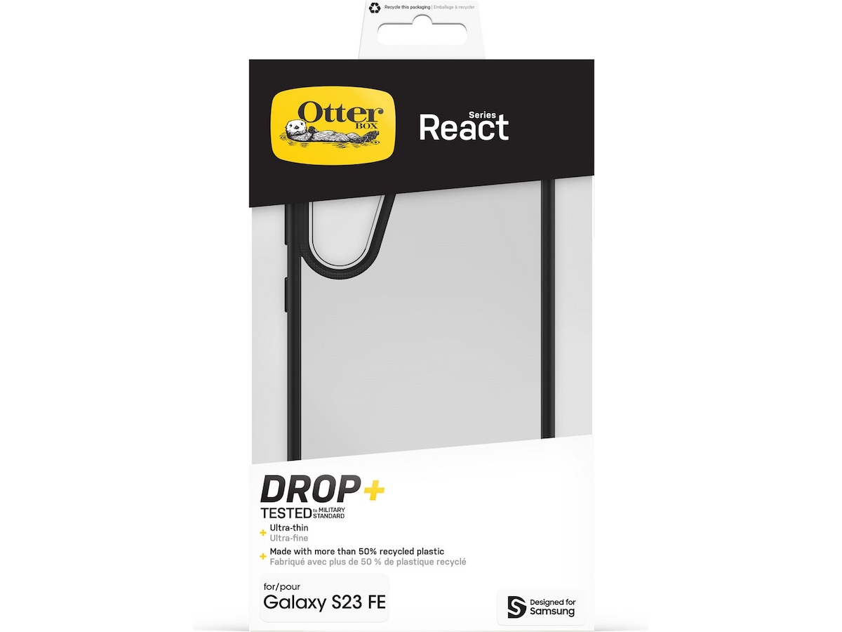 OtterBox Galaxy S23 FE Black React Deksel - ProPack (klar/sort) Mobildeksel