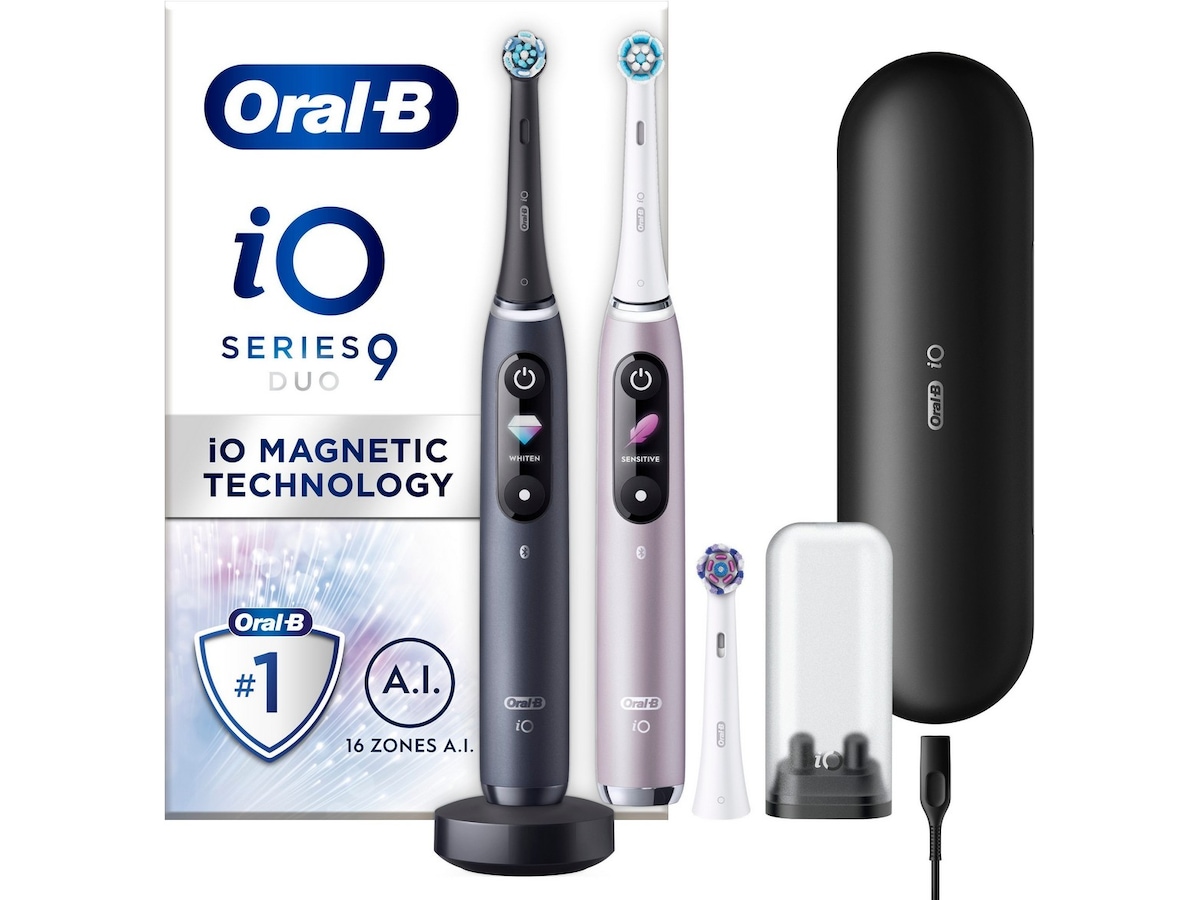 Oral-B iO 9 Duo Elektriske Tannbørster (sort & lys rosa) Elektriske tannbørster