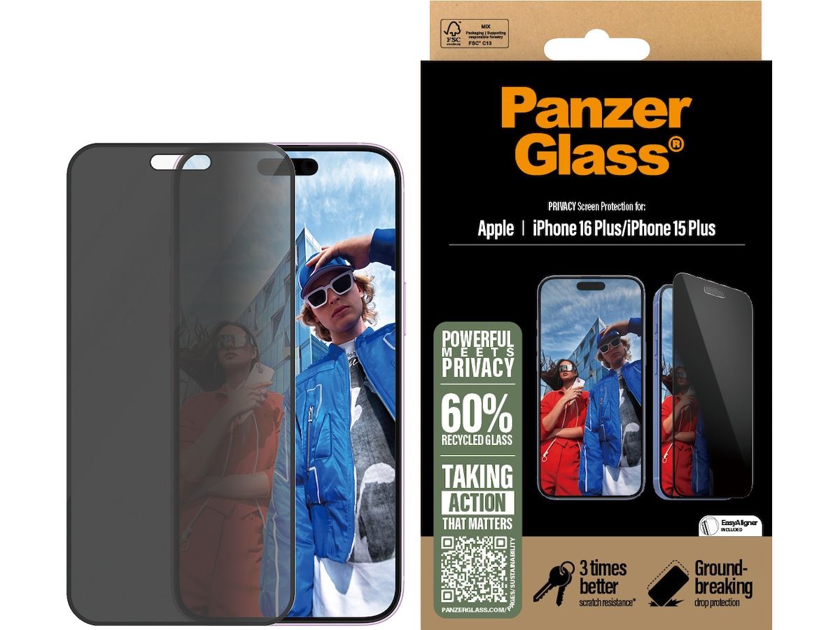 PanzerGlass iPhone 16 Plus | 15 Plus Privacy skjermbeskytter Skjermbeskytter