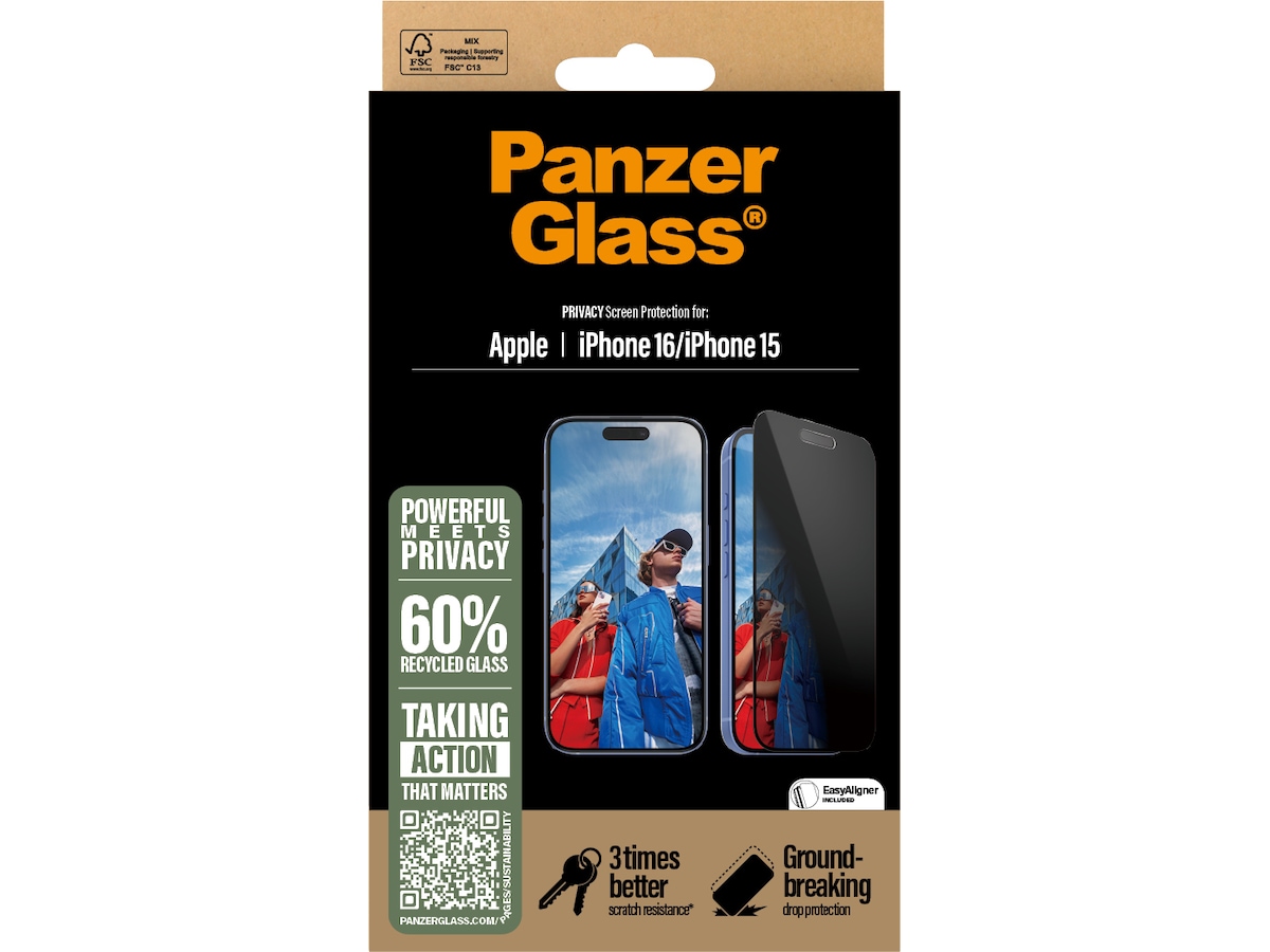 PanzerGlass iPhone  15 / 16 Privacy skjermbeskytter Skjermbeskytter