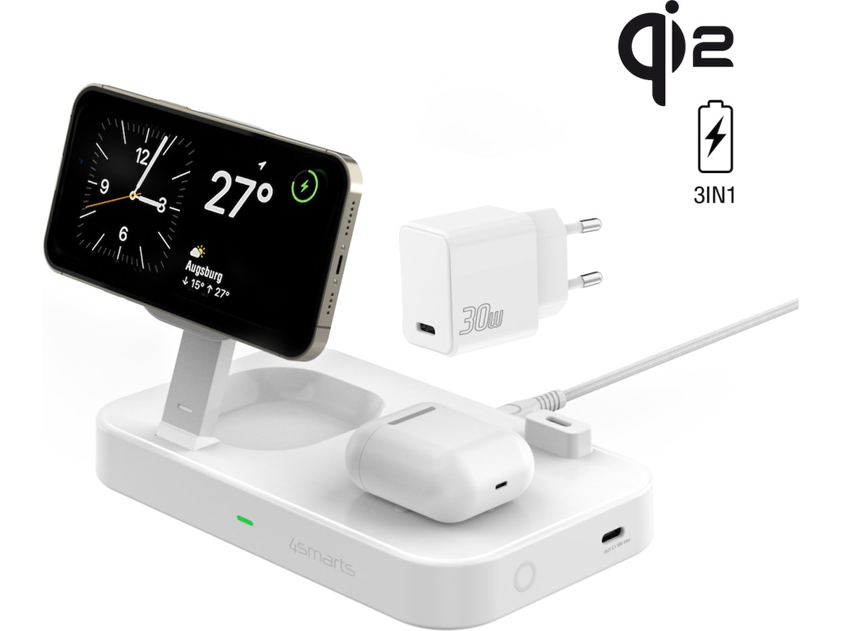 4smarts Qi2 Charging Station Trident (hvit) Mobilladere