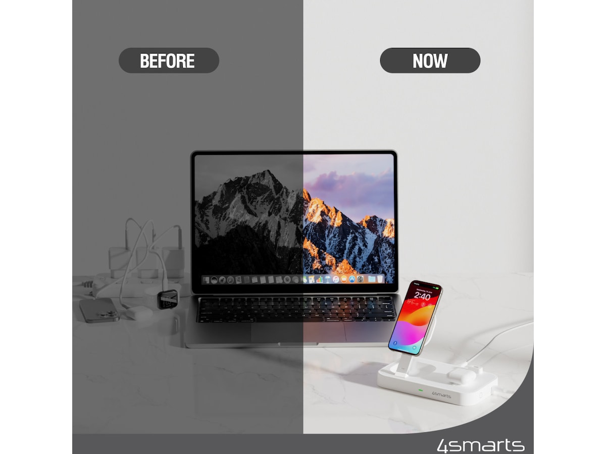 4smarts Qi2 Charging Station Trident (hvit) Mobilladere