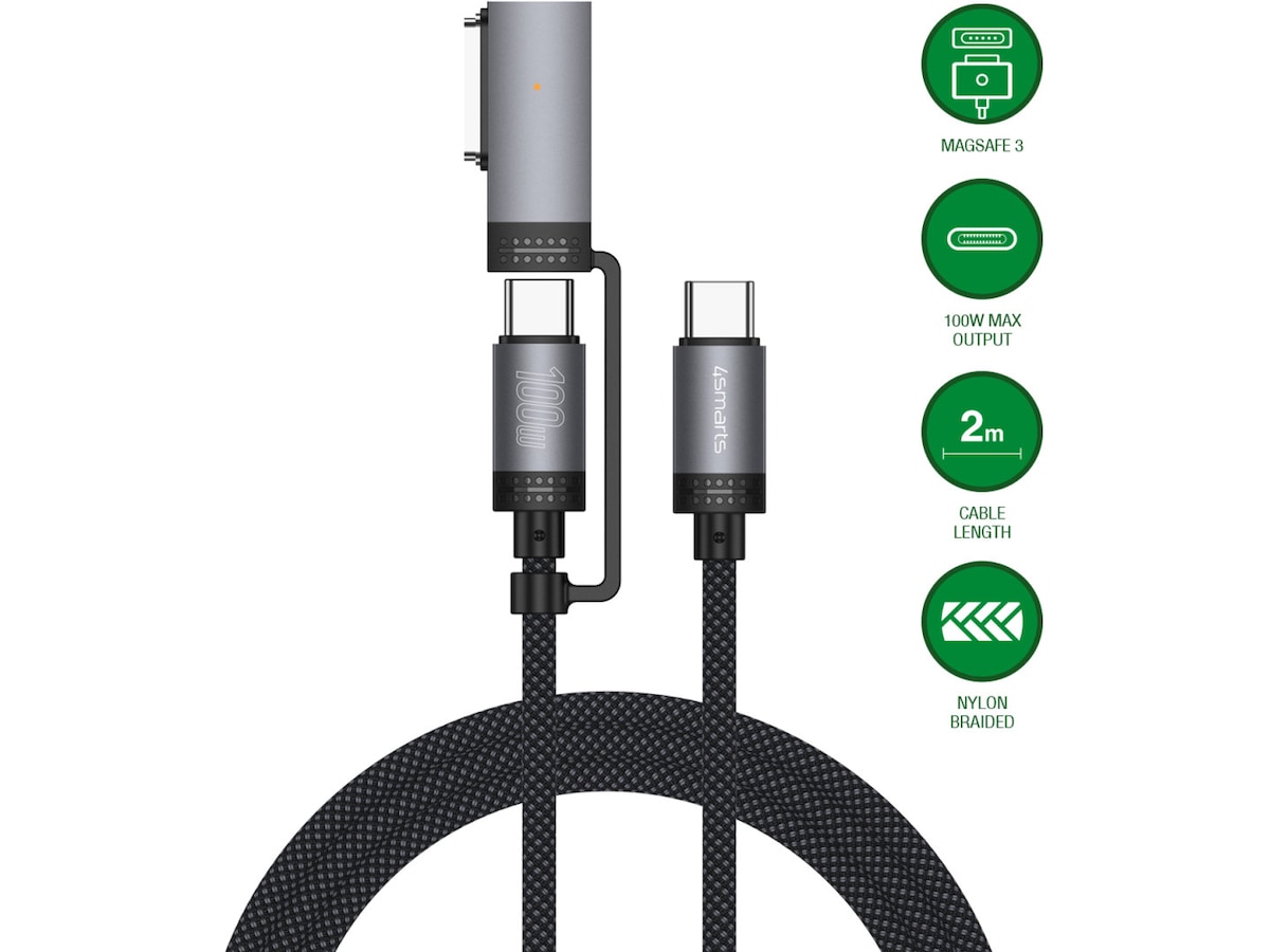 4smarts MagSafe 3 Adapter og USB-C kabel 2m (sort) USB-kabler