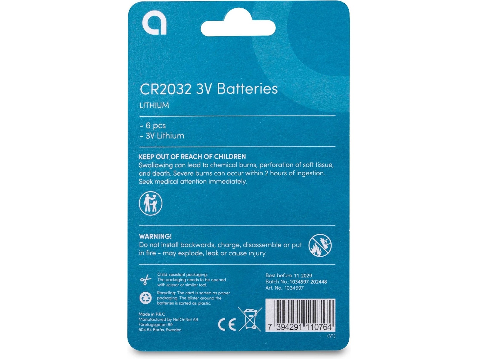 Andersson CR2032 Litiumbatteri, 6-pk Batterier til generell bruk