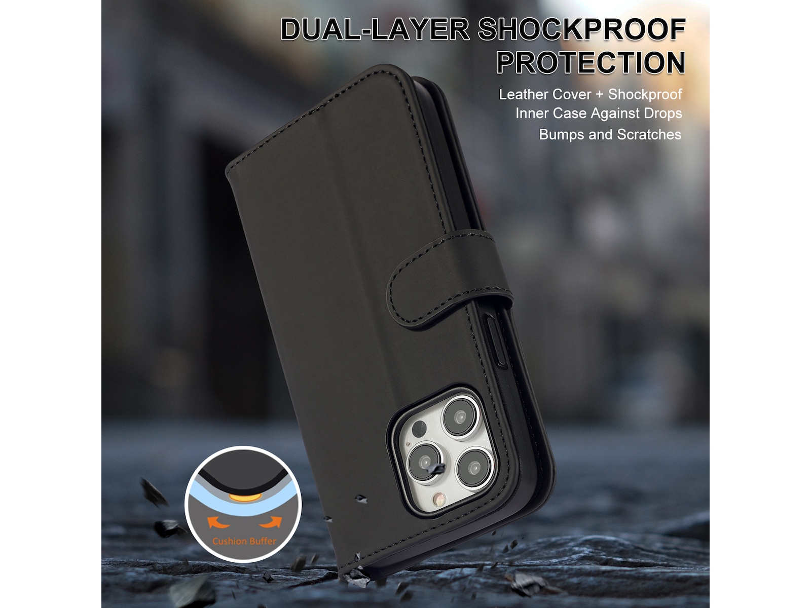 iiglo iPhone 15 Pro Max Lommebokdeksel (sort) Mobildeksel