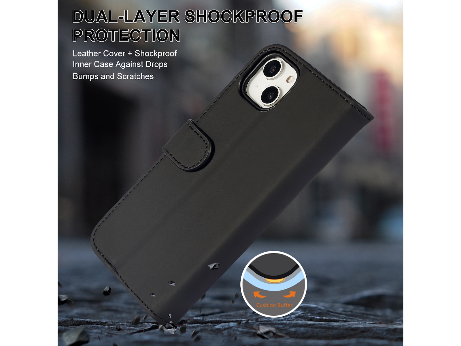 iiglo iPhone 15 Plus Lommebokdeksel (sort) Mobildeksel