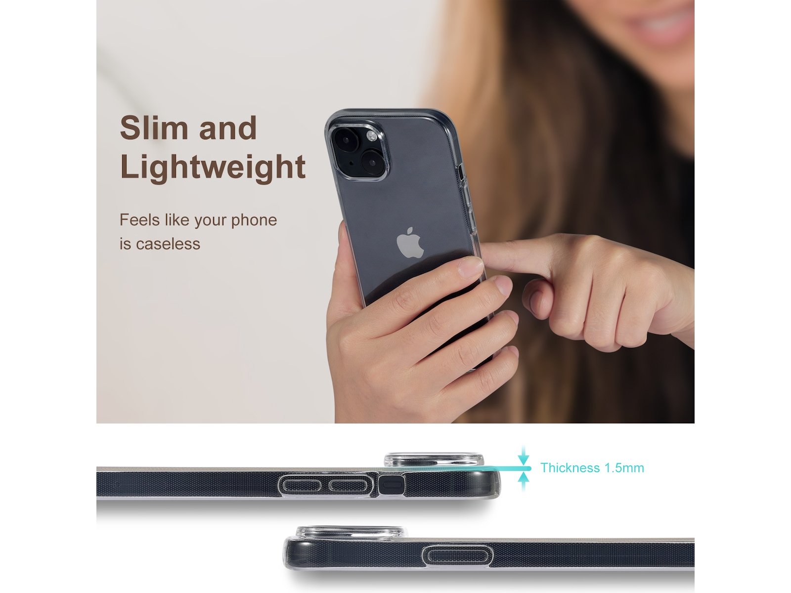 iiglo iPhone 15 / 14 Silikondeksel (gjennomsiktig) Mobildeksel