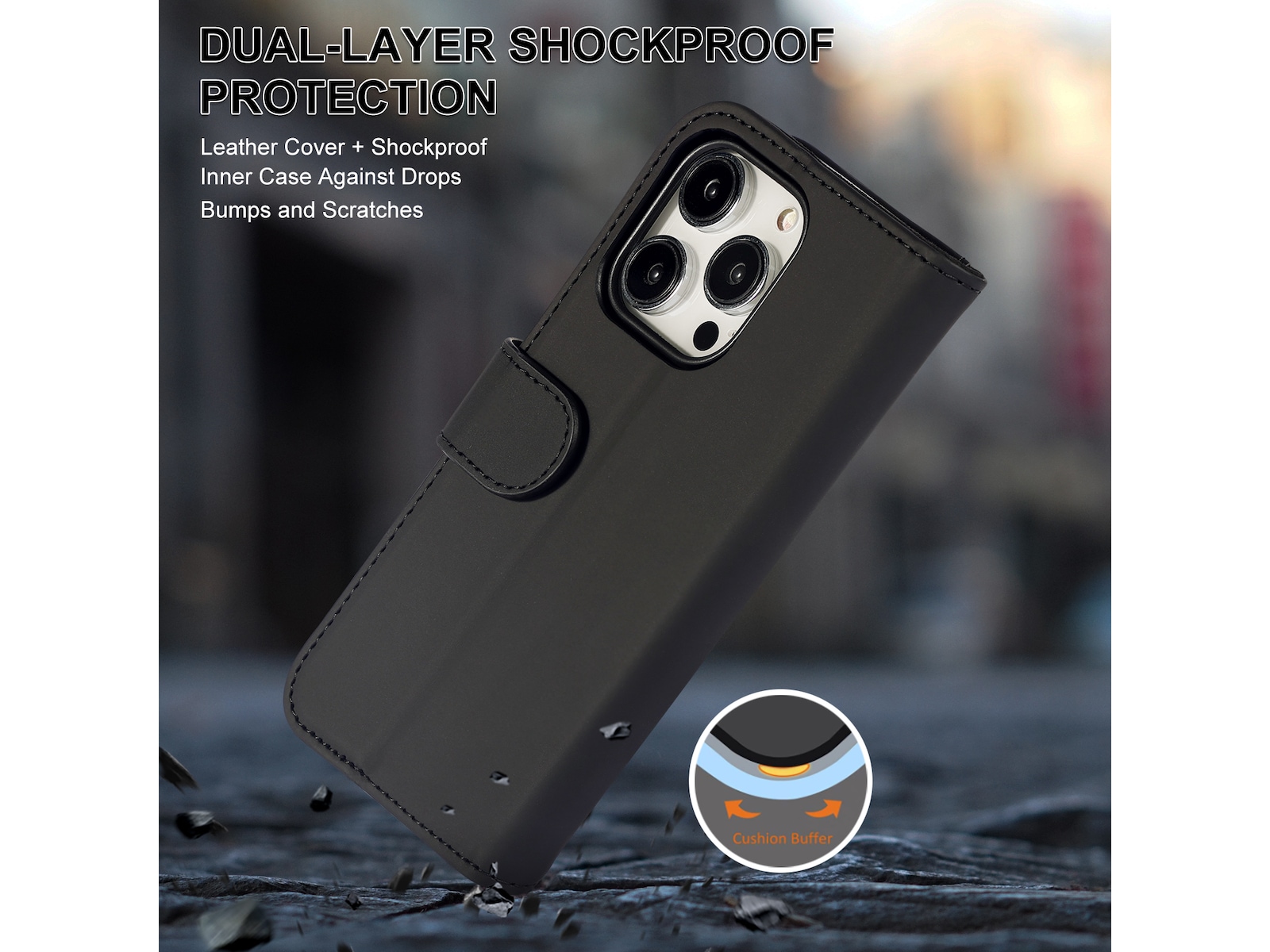 iiglo iPhone 15 Pro Lommebokdeksel (sort) Mobildeksel