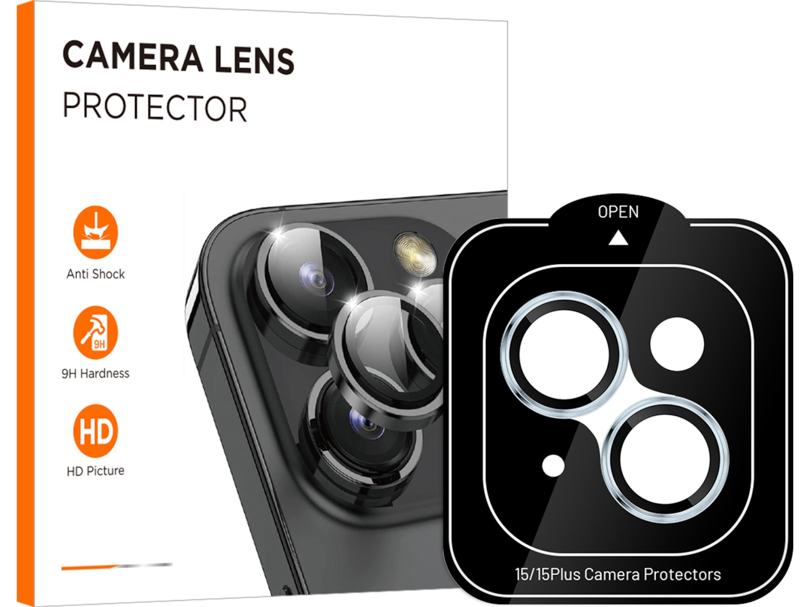 iiglo iPhone 15 / 15 Plus Linsebeskytter blå ramme (blå) Skjermbeskytter