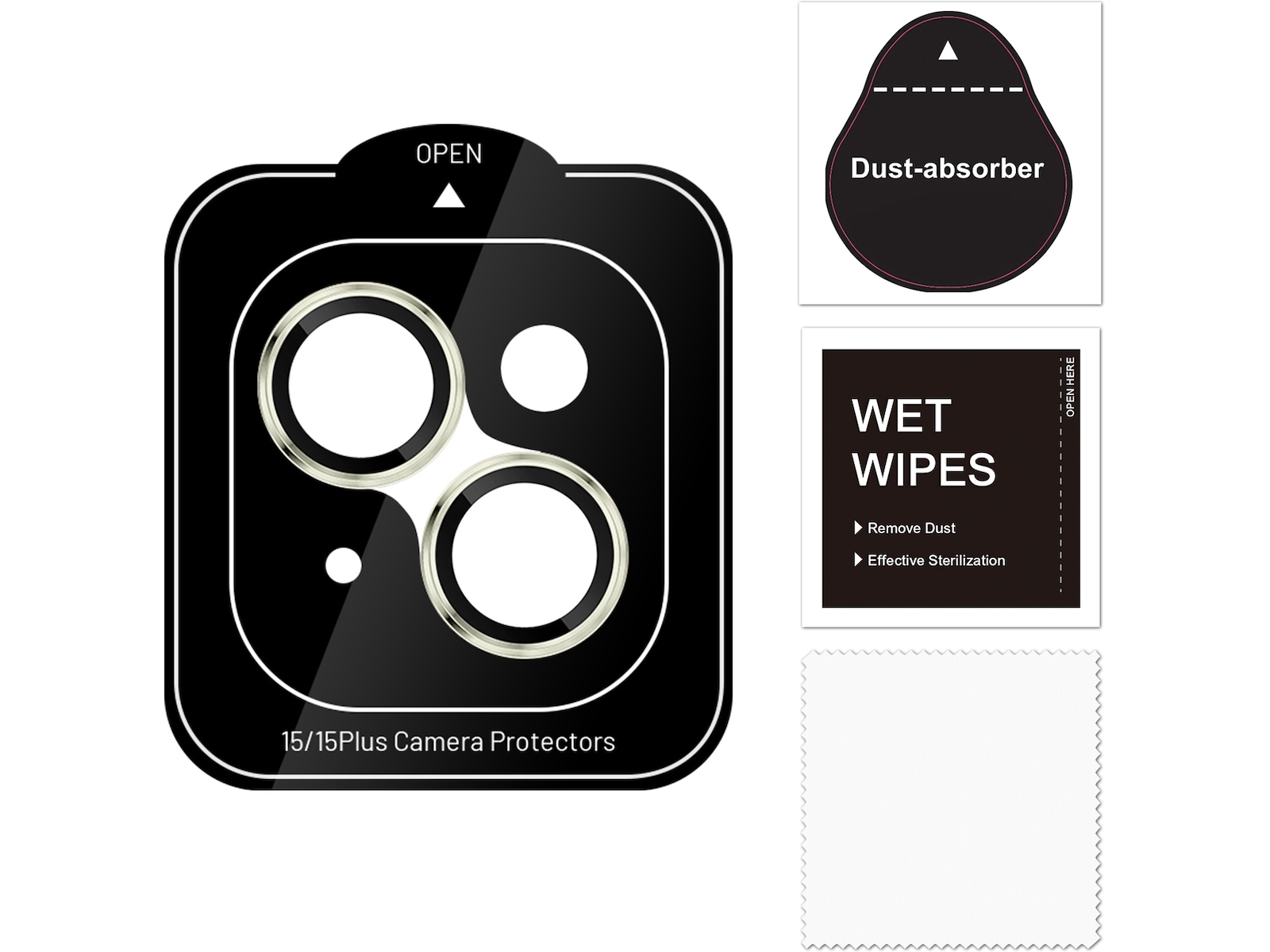 iiglo iPhone 15 / 15 Plus Linsebeskytter gul ramme (gul) Skjermbeskytter