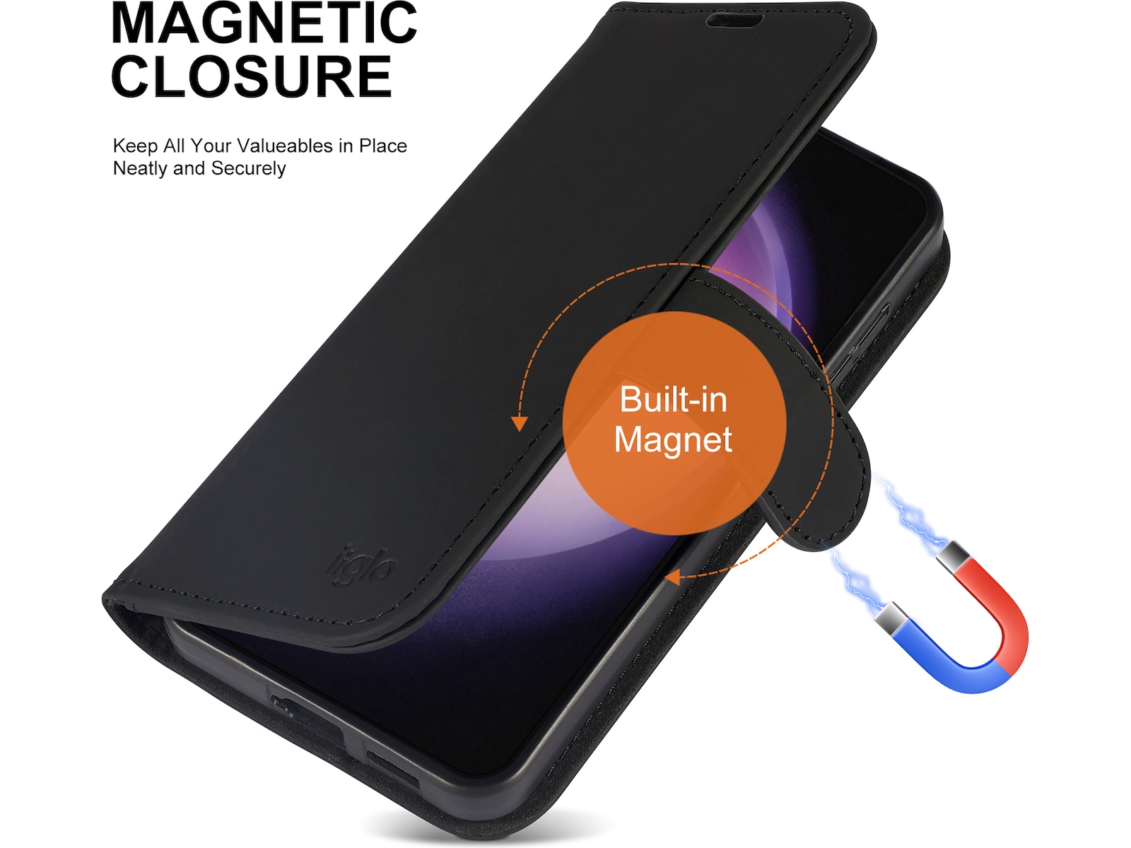 iiglo Galaxy S24 Lommebokdeksel (sort) Mobildeksel