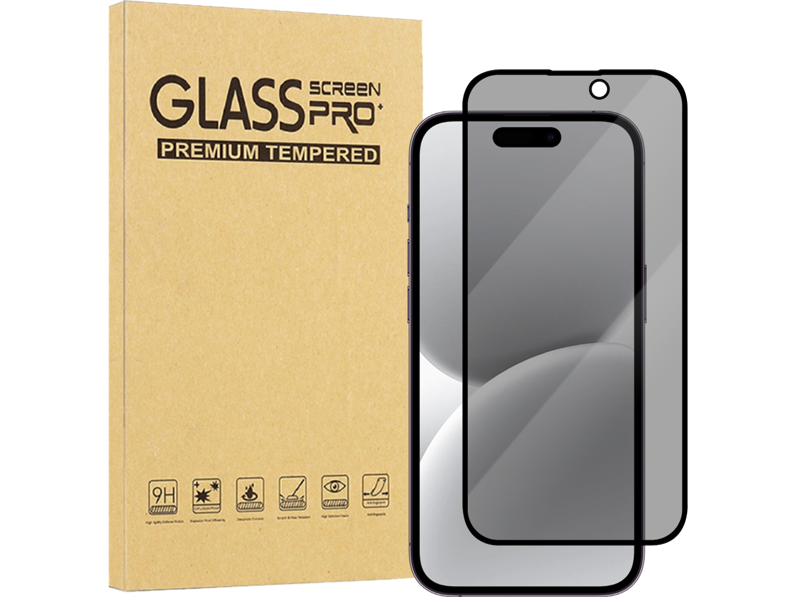 iiglo iPhone 16 / 15 / 15 Pro 3D Privacy Glass skjermbeskytter Skjermbeskytter