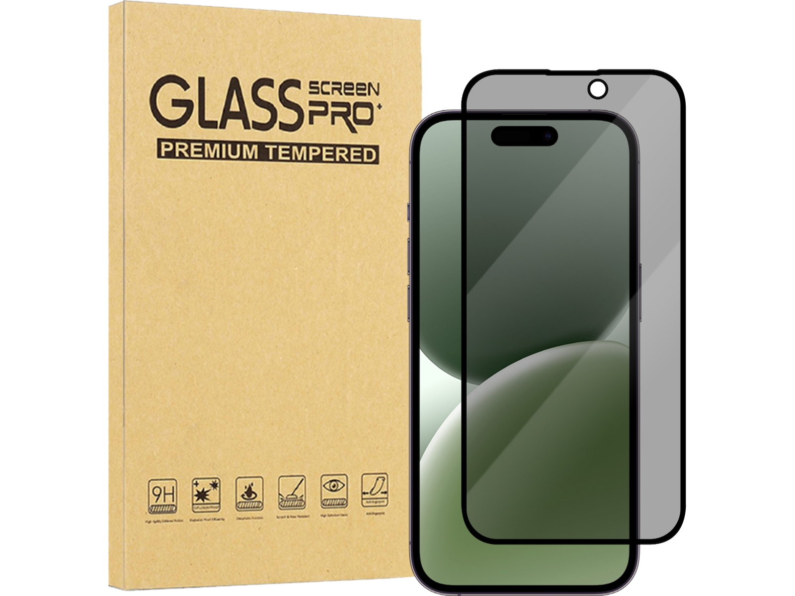 iiglo iPhone 17 / 16 Pro 3D Privacy Glass skjermbeskytter Skjermbeskytter