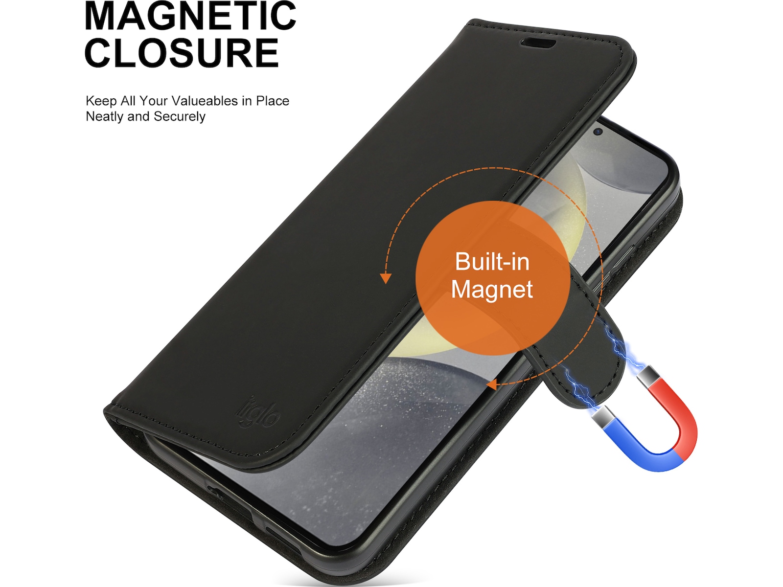 iiglo Galaxy S25 Lommebokdeksel (sort) Mobildeksel