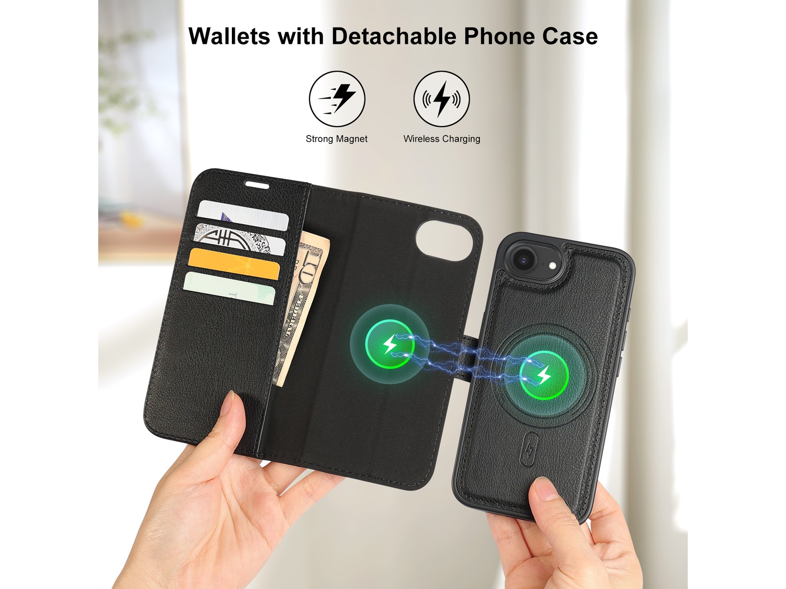 iiglo iPhone 16e 2-i-1 Lommebokdeksel (sort) Mobildeksel