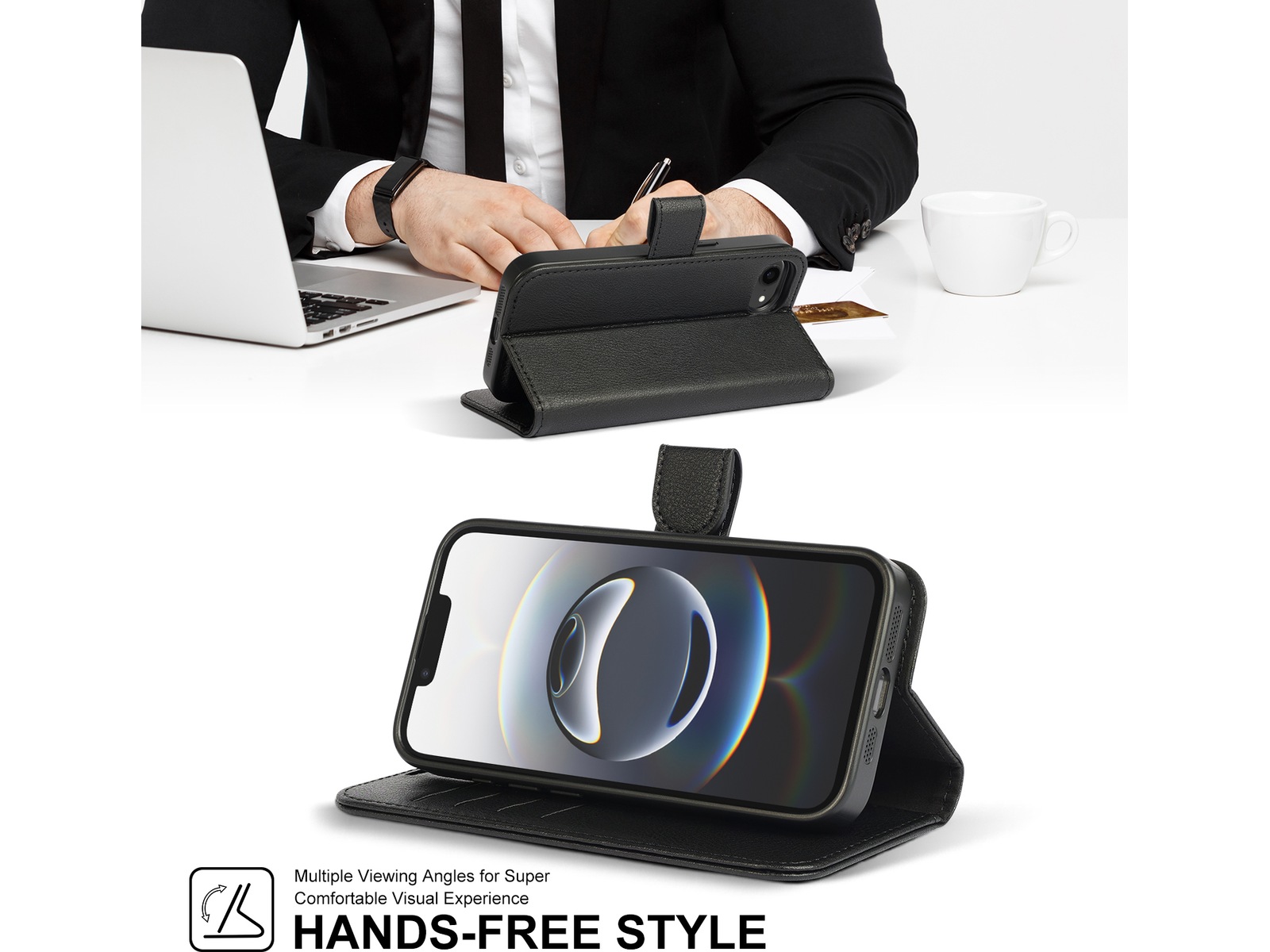 iiglo iPhone 16e 2-i-1 Lommebokdeksel (sort) Mobildeksel