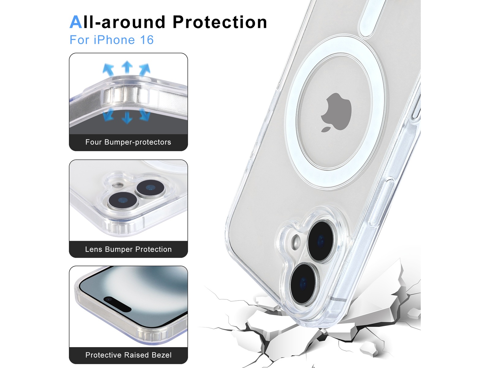 iiglo iPhone 16 Magnetic Clear Case (gjennomsiktig) Mobildeksel