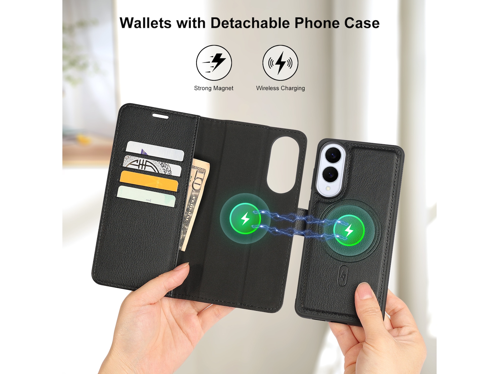 iiglo Galaxy S25 Edge 2-i-1 Lommebokdeksel (sort) Mobildeksel