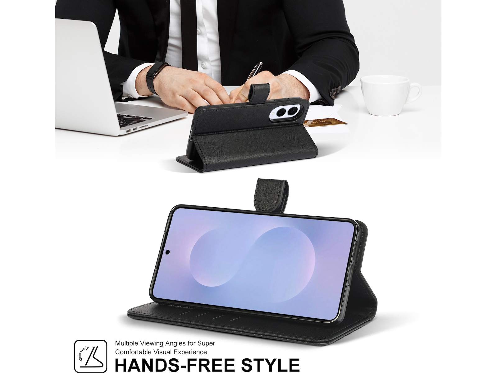 iiglo Galaxy S25 Edge 2-i-1 Lommebokdeksel (sort) Mobildeksel