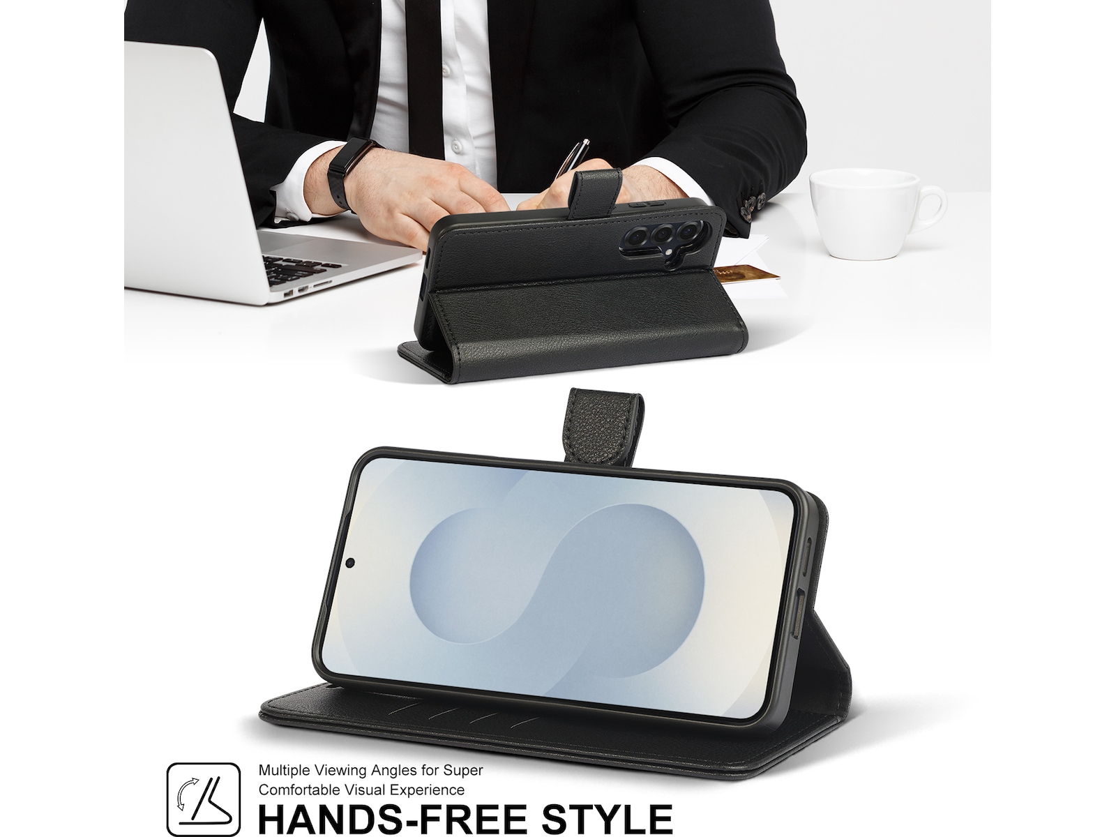 iiglo Galaxy S25+ 2-i-1 Lommebokdeksel (sort) Mobildeksel