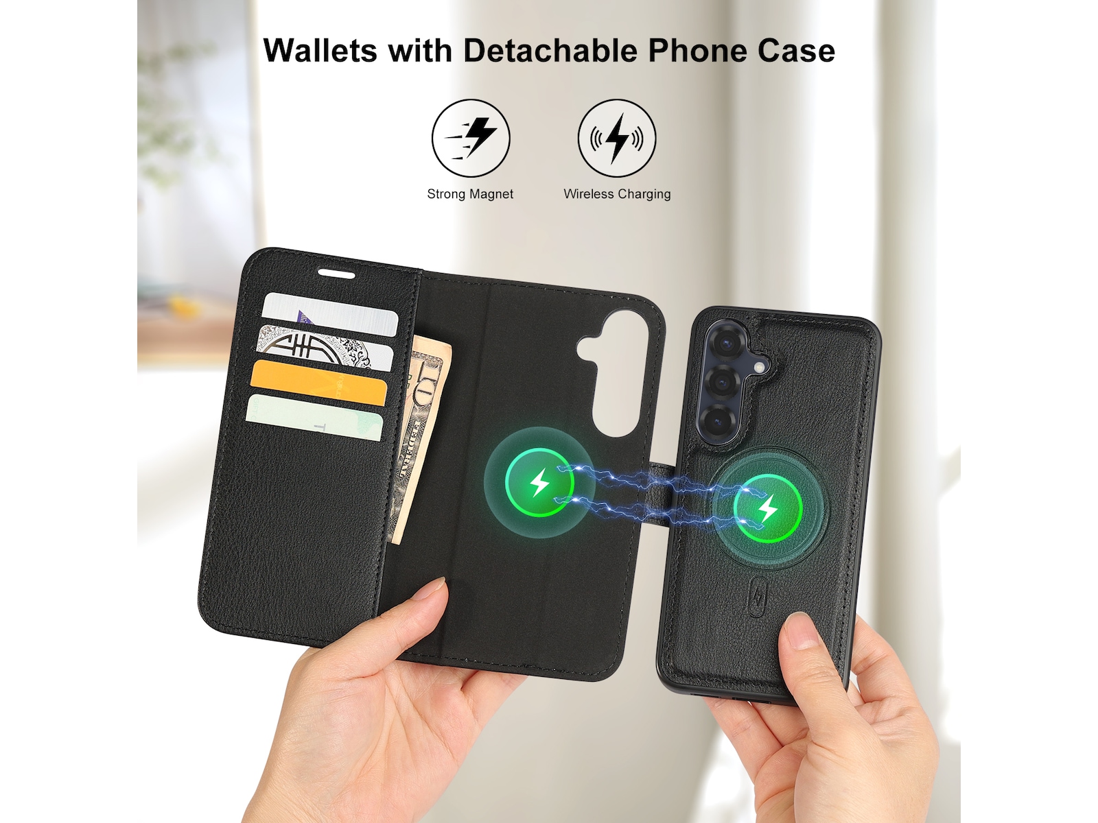 iiglo Galaxy S25 2-i-1 Lommebokdeksel (sort) Mobildeksel