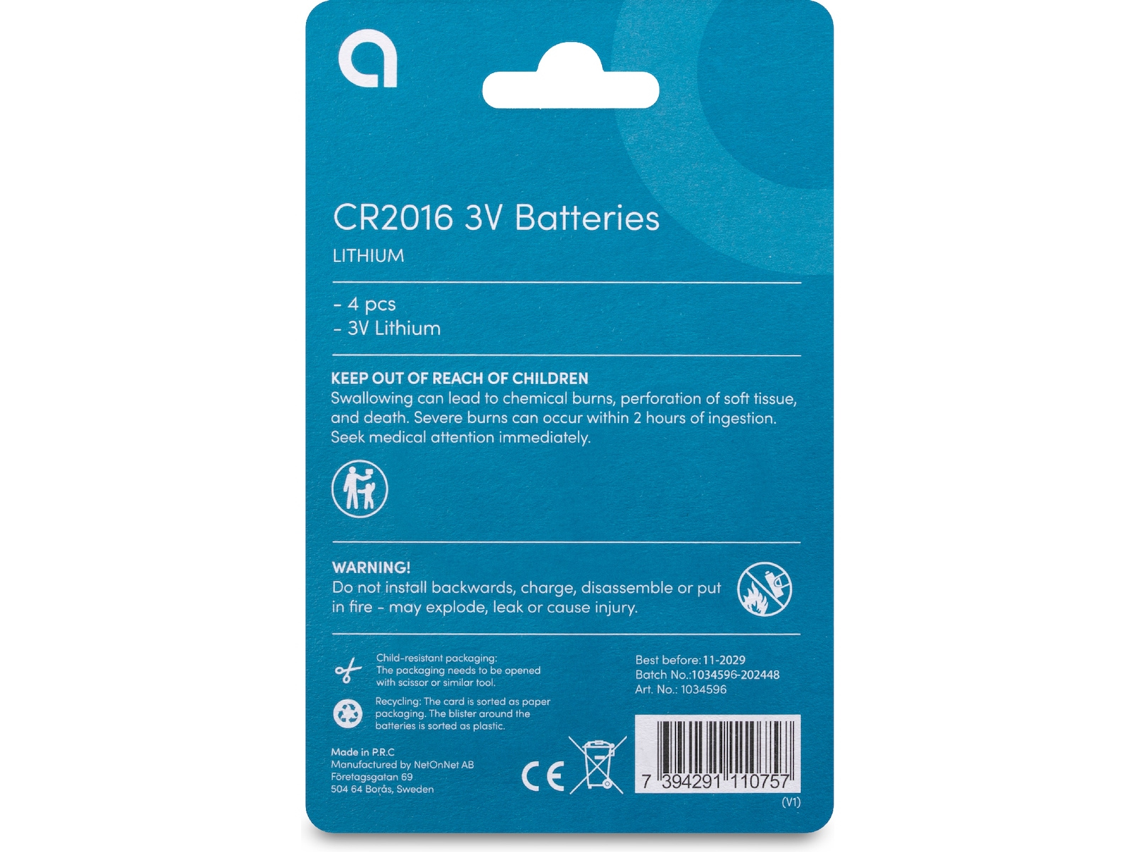 Andersson CR2016 Litiumbatteri, 4-pk Batterier til generell bruk