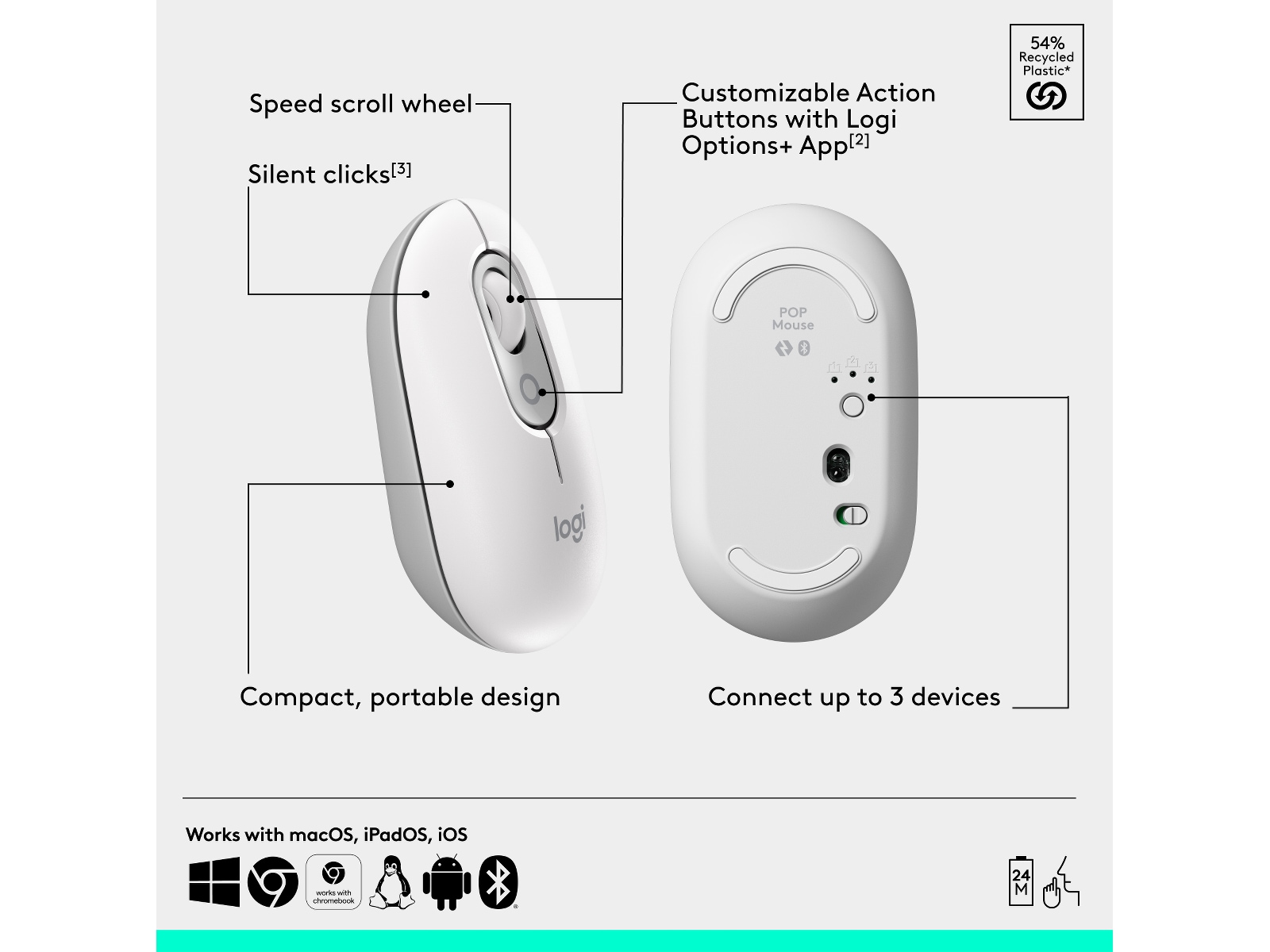 Logitech POP Icon trådløs mus (off-white) Mus