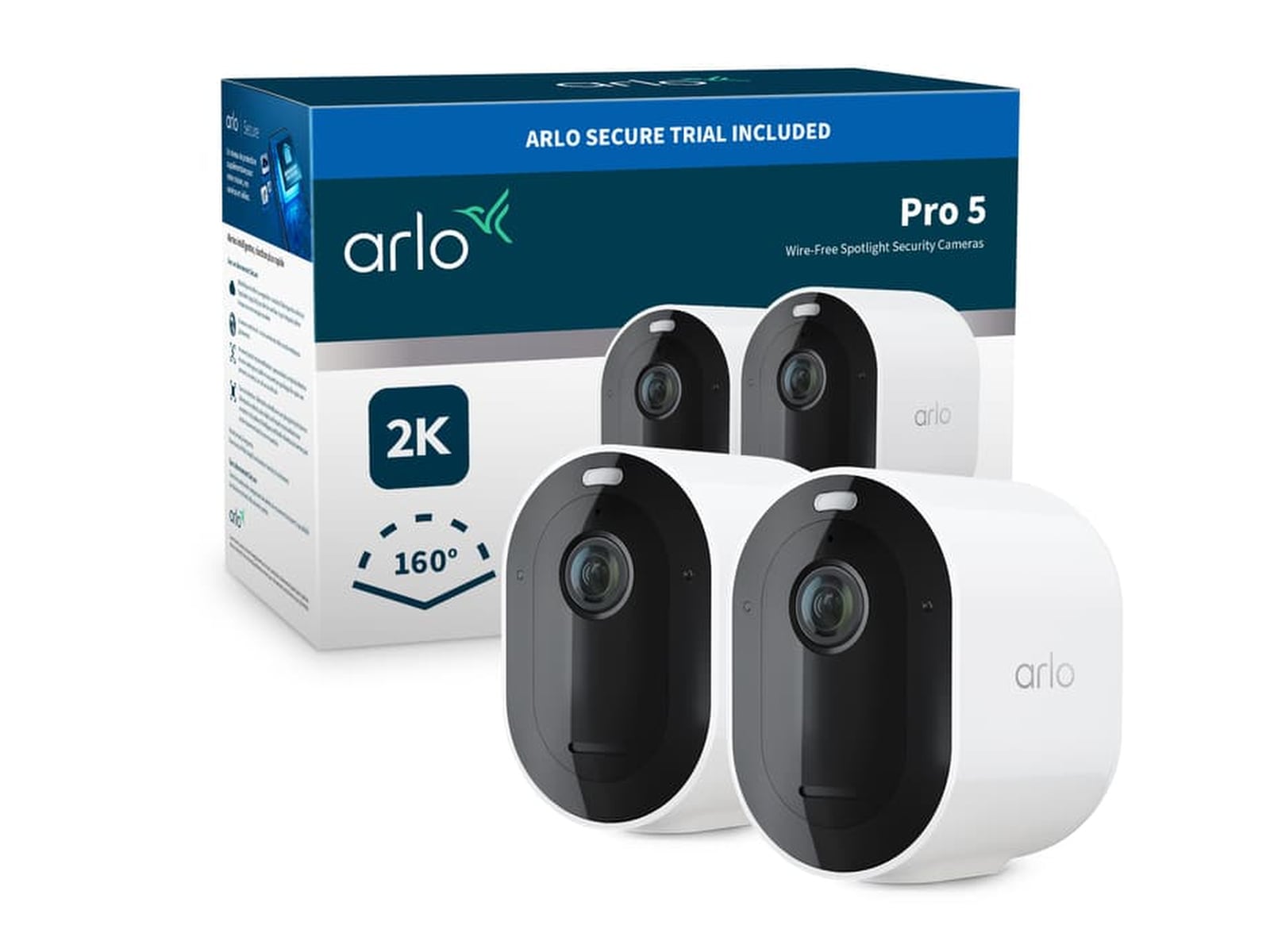 Arlo Pro 5 2K sikkerhetskamera 2-pakk (hvit) Overvåkningskameraer