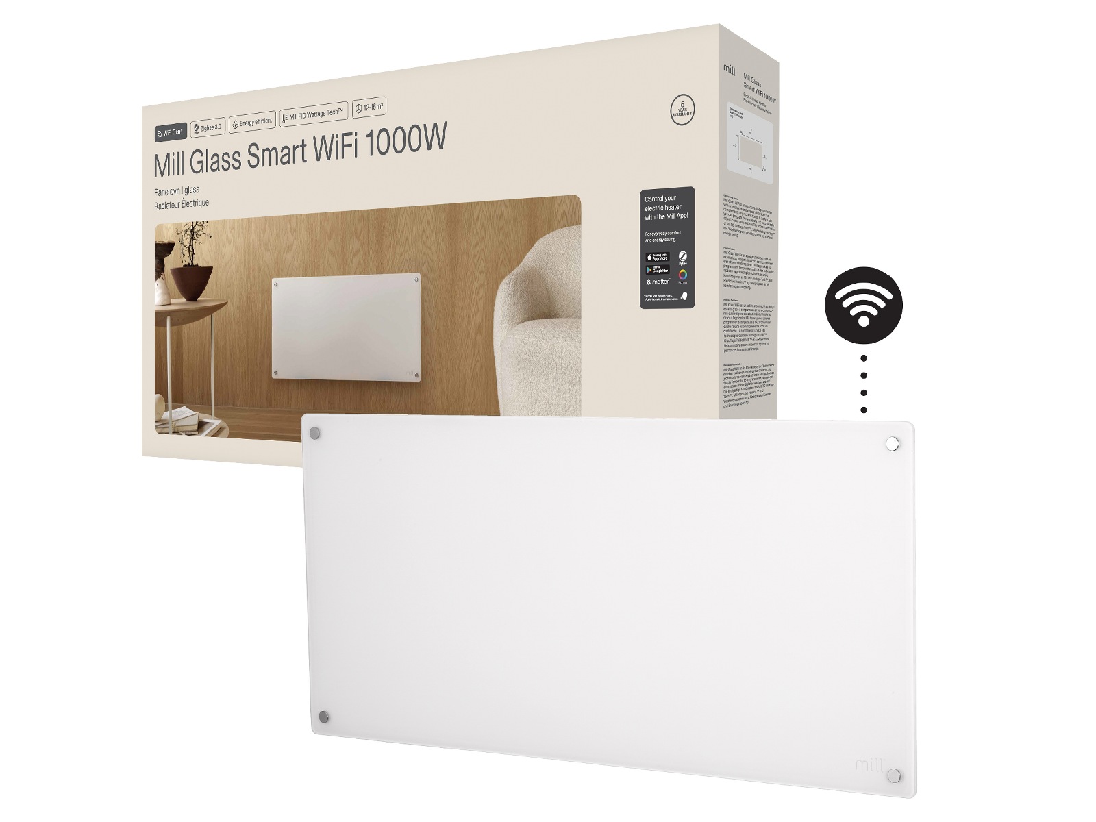 Mill Glass Smart WiFi Gen 4 panelovn 1000W Panelovner