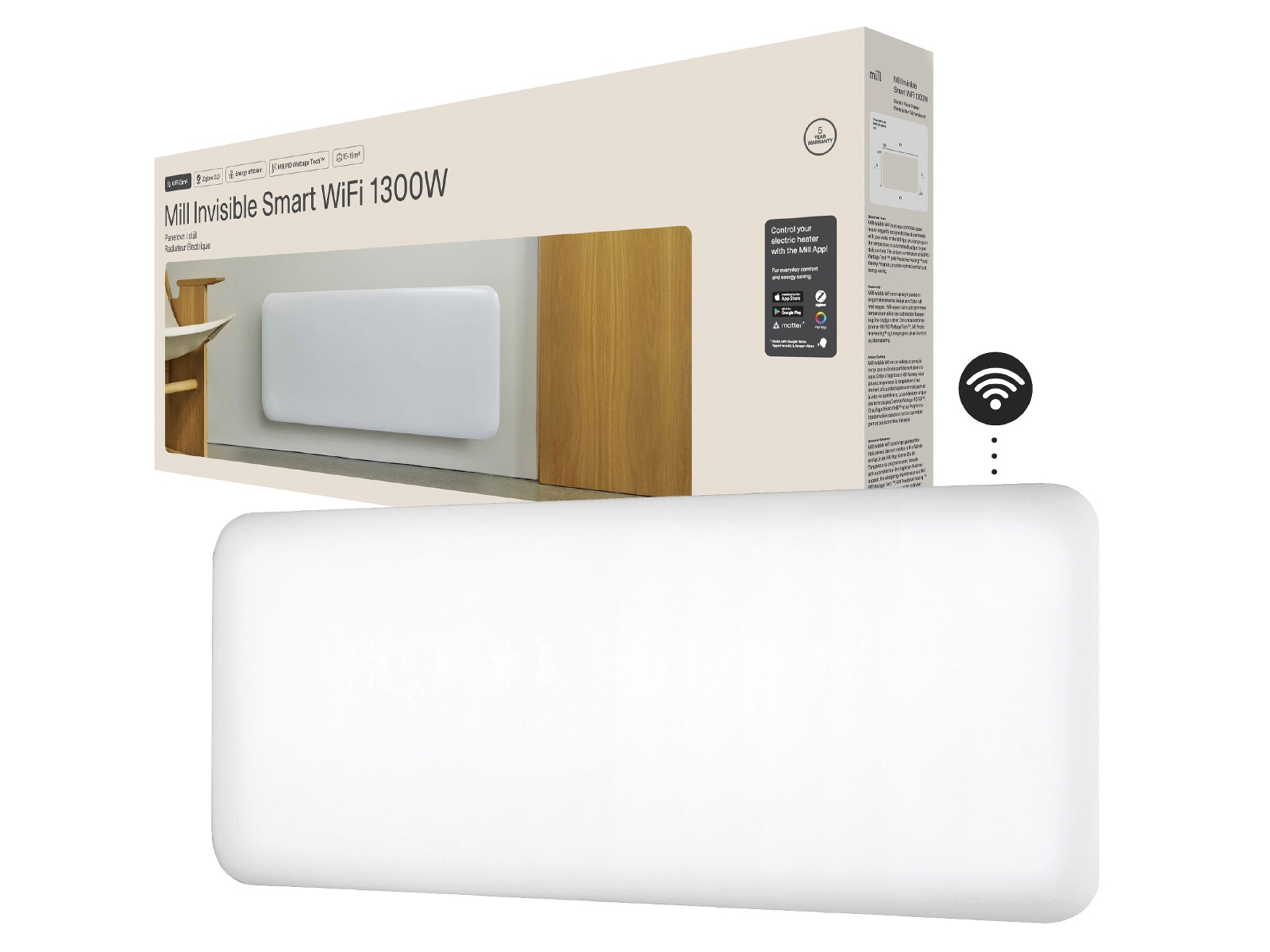 Mill Invisible Smart WiFi Gen 4 panelovn 1300W (hvit) Panelovner