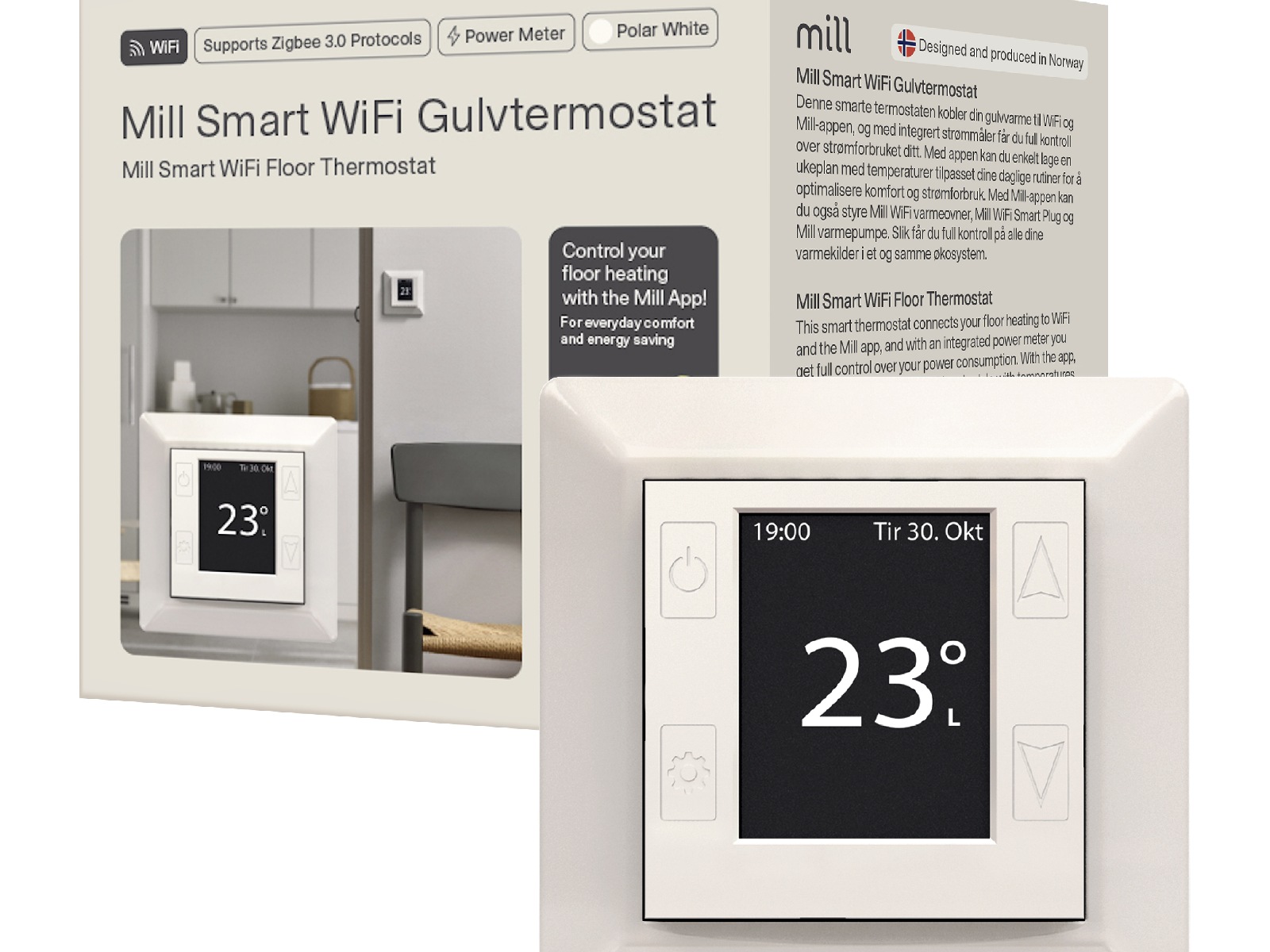 Mill Smart WiFi Gulvtermostat (polarhvit) Tilbehør til varme