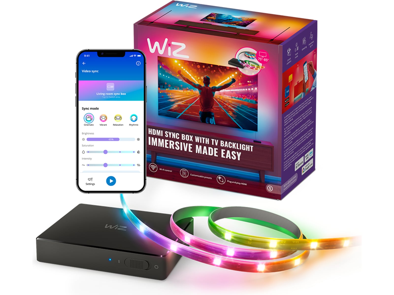 WiZ HDMI sync box med TV lightstrip (75"-85") Led strips & underholdning