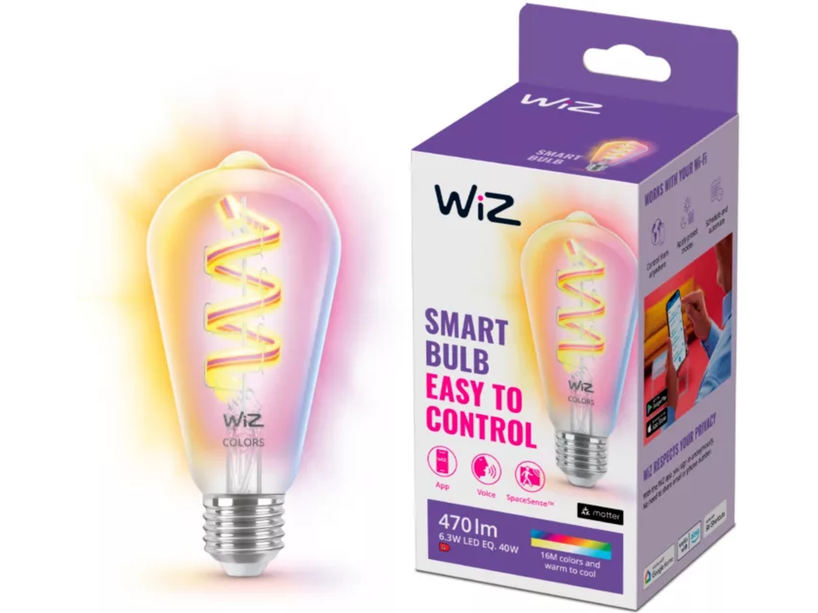 WiZ Klar 40W ST64 E27 RGB Lyspære Lyspærer & LED-pærer