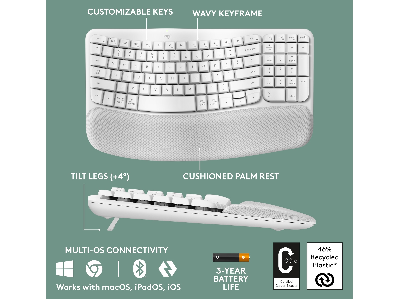 Logitech Wave Keys trådløst tastatur (offwhite) Tastatur