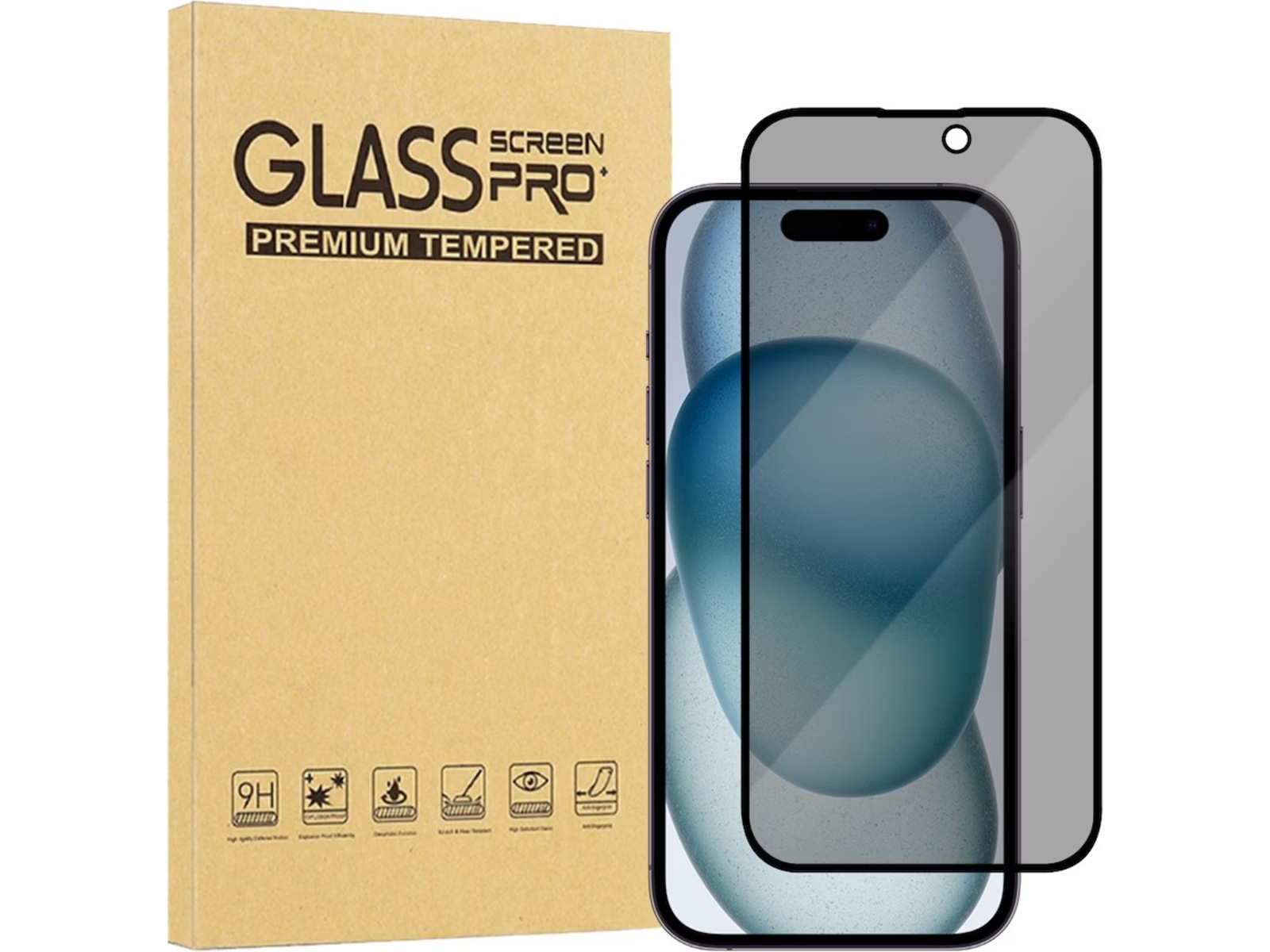 iiglo iPhone 16 Plus / 15 Plus 3D Privacy Skjermbeskytter Skjermbeskytter