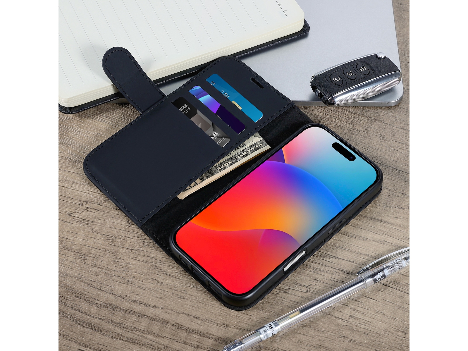 iiglo iPhone 16 Plus Lommebokdeksel (sort) Mobildeksel