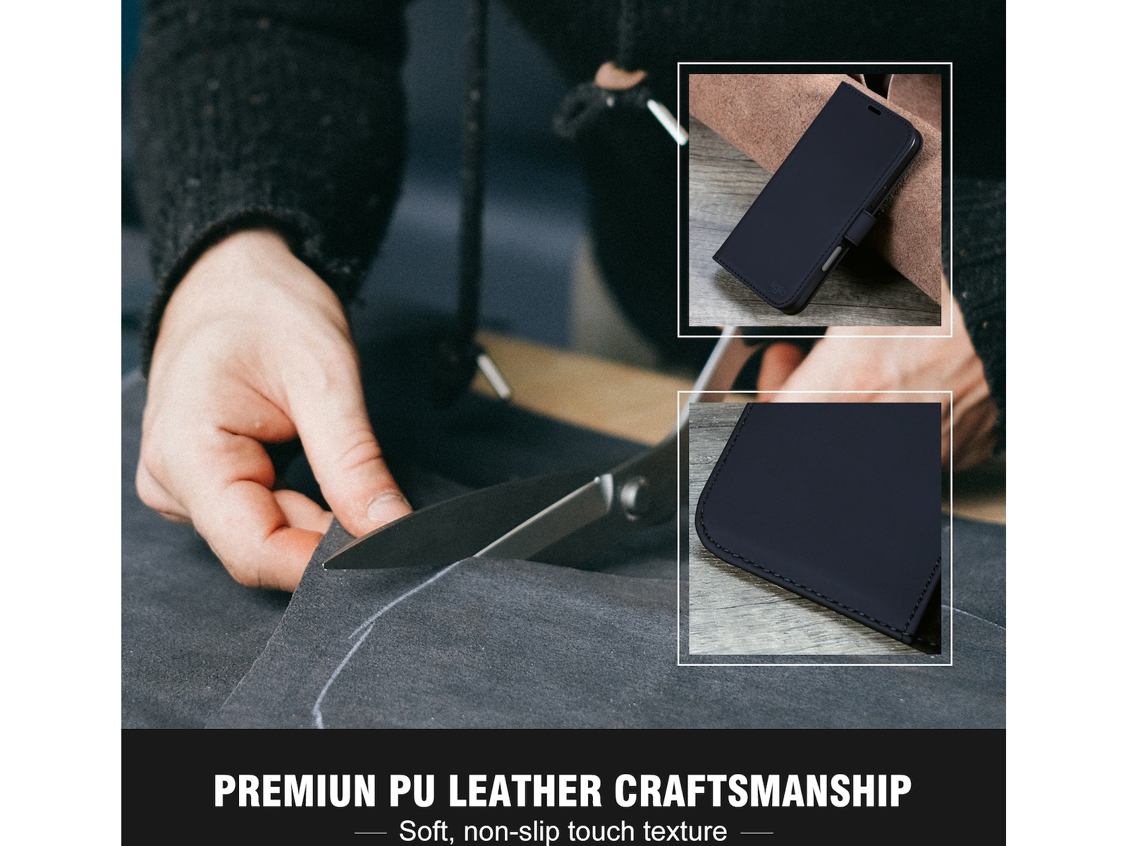 iiglo iPhone 16 Pro Lommebokdeksel (sort) Mobildeksel