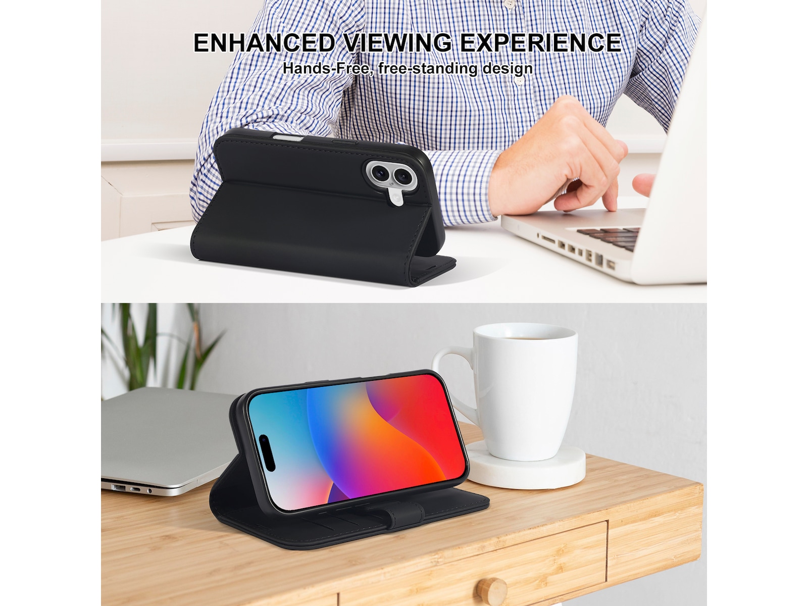 iiglo iPhone 16 Lommebokdeksel (sort) Mobildeksel