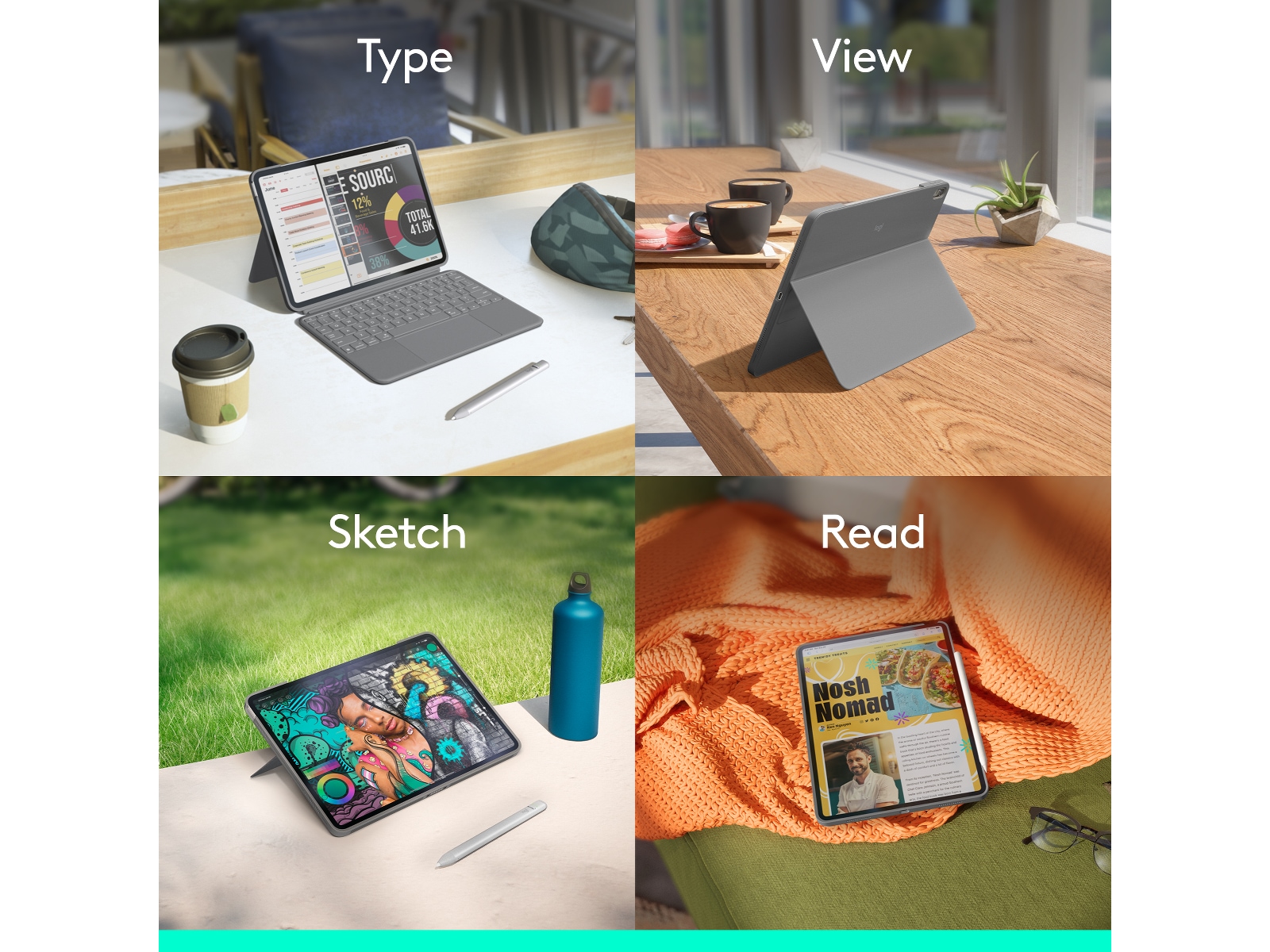 Logitech iPad Air 11" Combo Touch tastaturdeksel (oxford grey) Tastatur og stylus