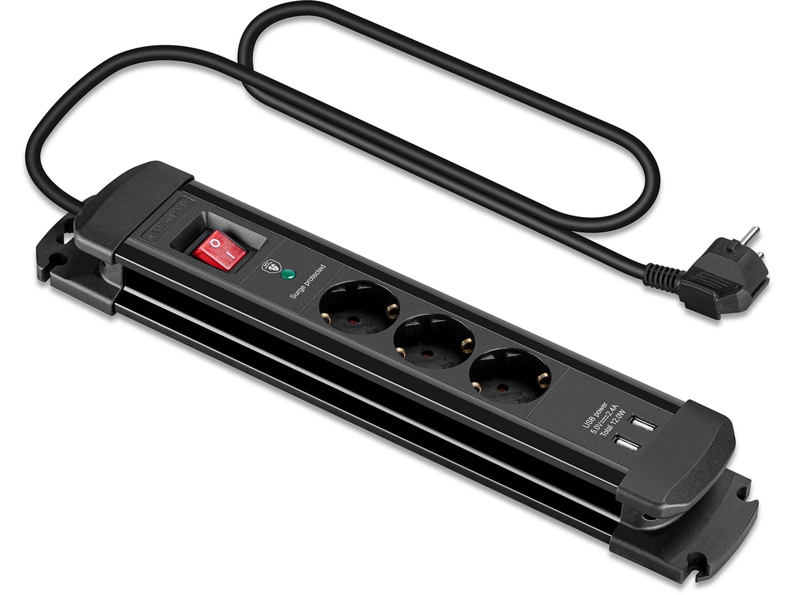 Andersson Strømforgrener 3x uttak og  2x USB 1,5m (sort) Skjøtekabel & forgrener