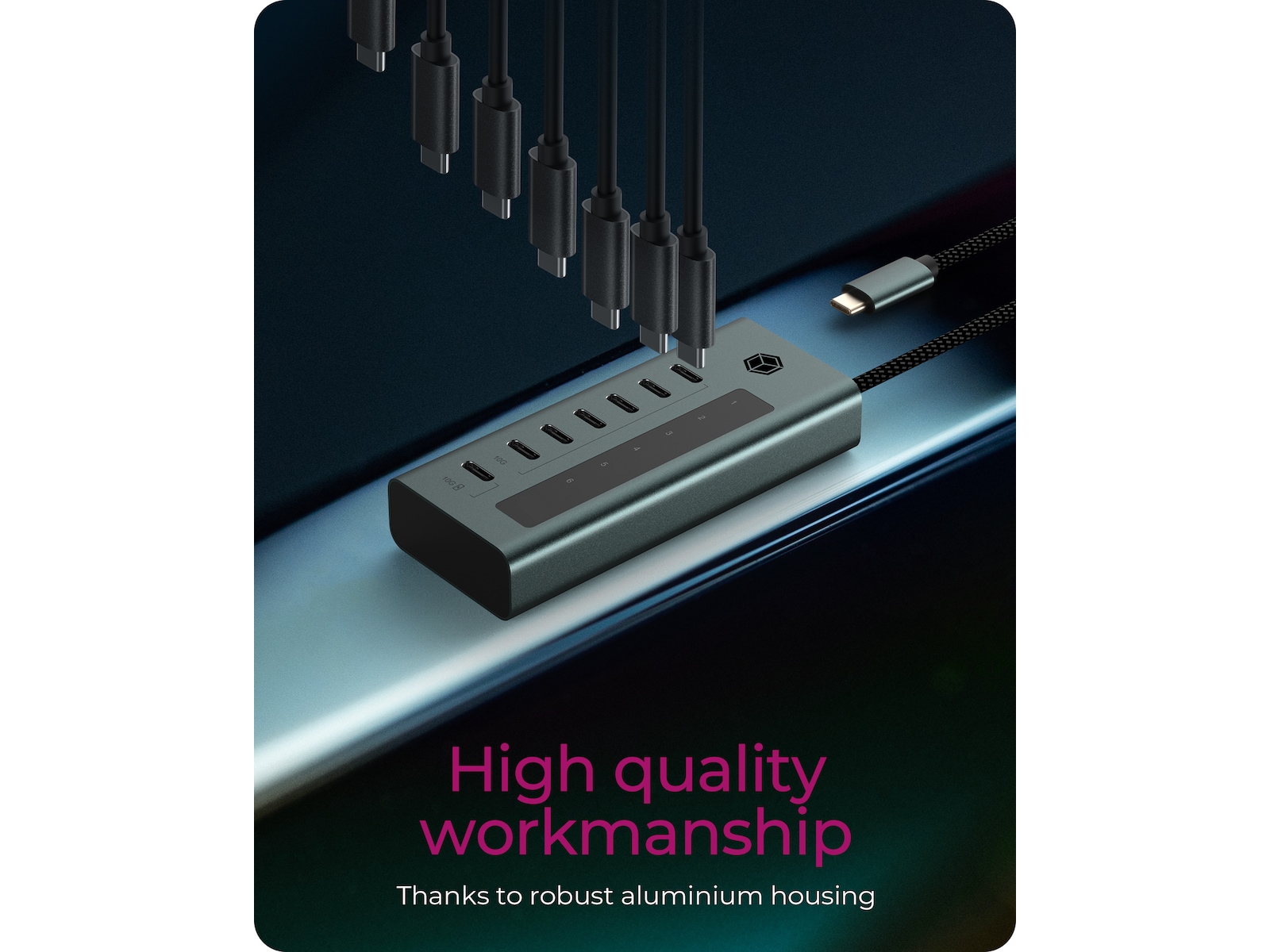 ICY BOX 7 Port USB-C Hub (blå/grå) Dockingstasjon & USB-HUB