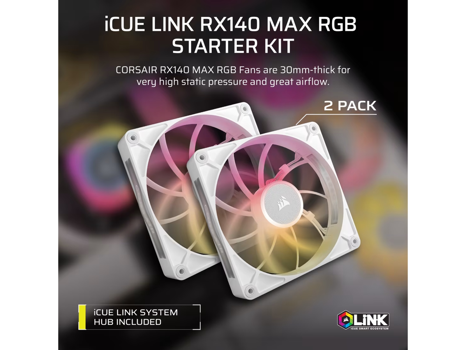 Corsair iCUE LINK RX140 RGB MAX Vifte 2pk (hvit) Vifter