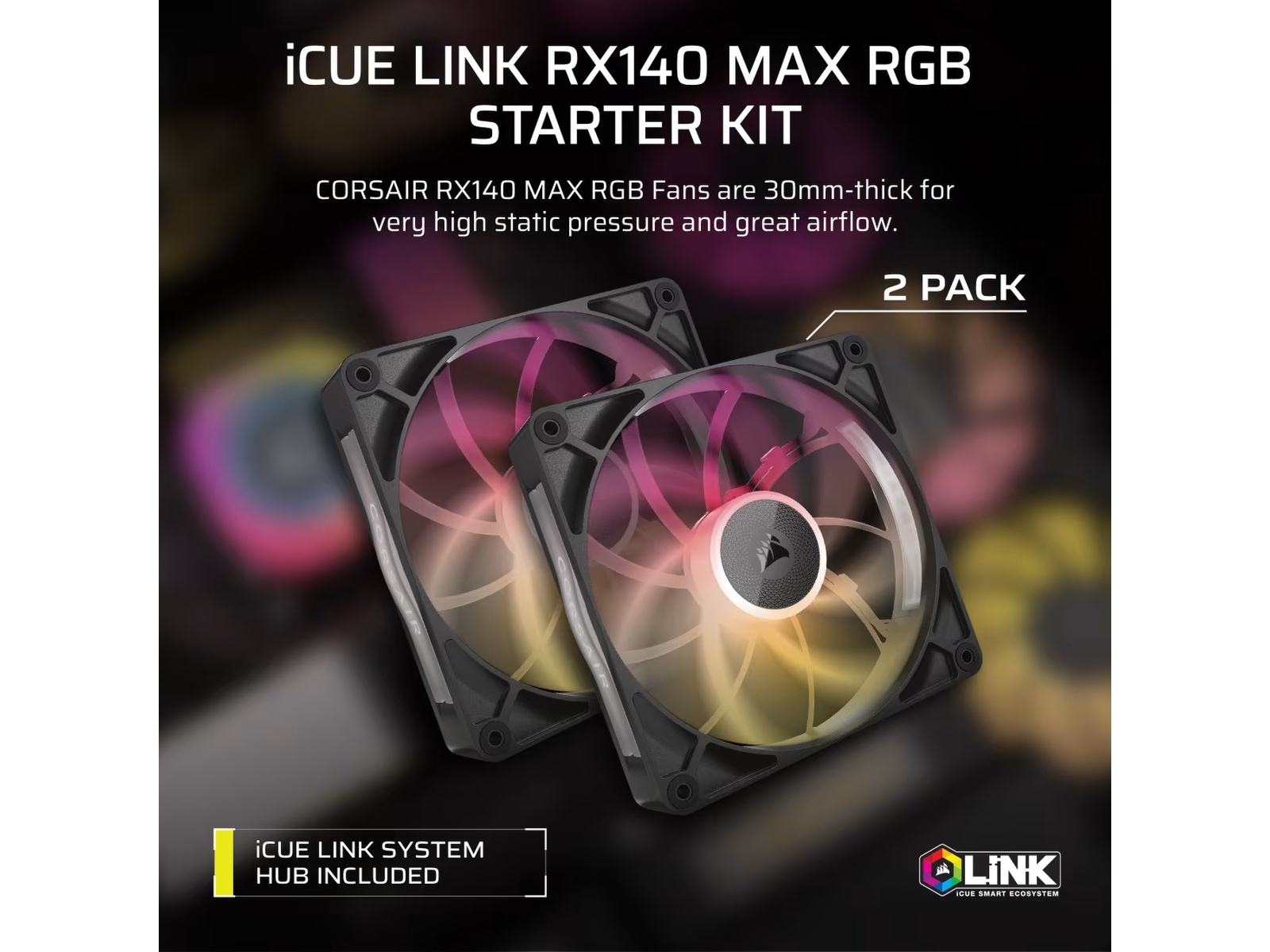 Corsair iCUE LINK RX140 RGB MAX Vifte 2pk (sort) Vifter