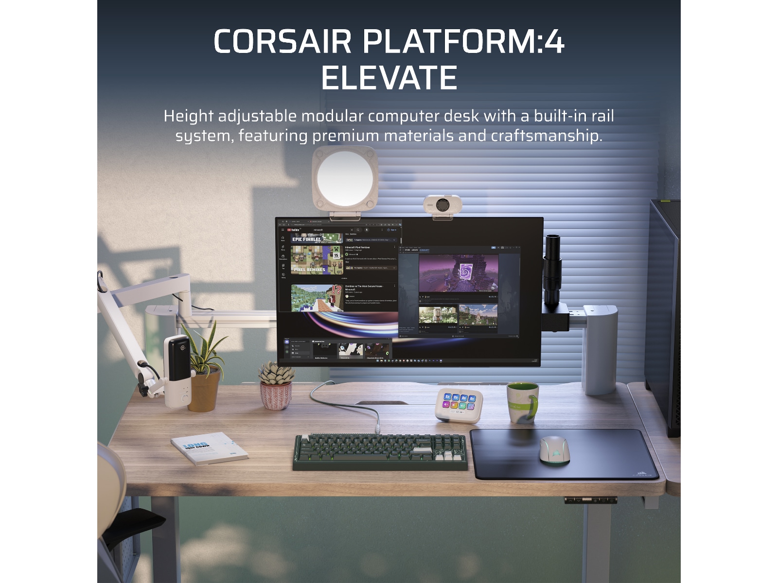 Corsair Platform:4 Elevate skrivebord (hvit/lys tre) Gamingdesk