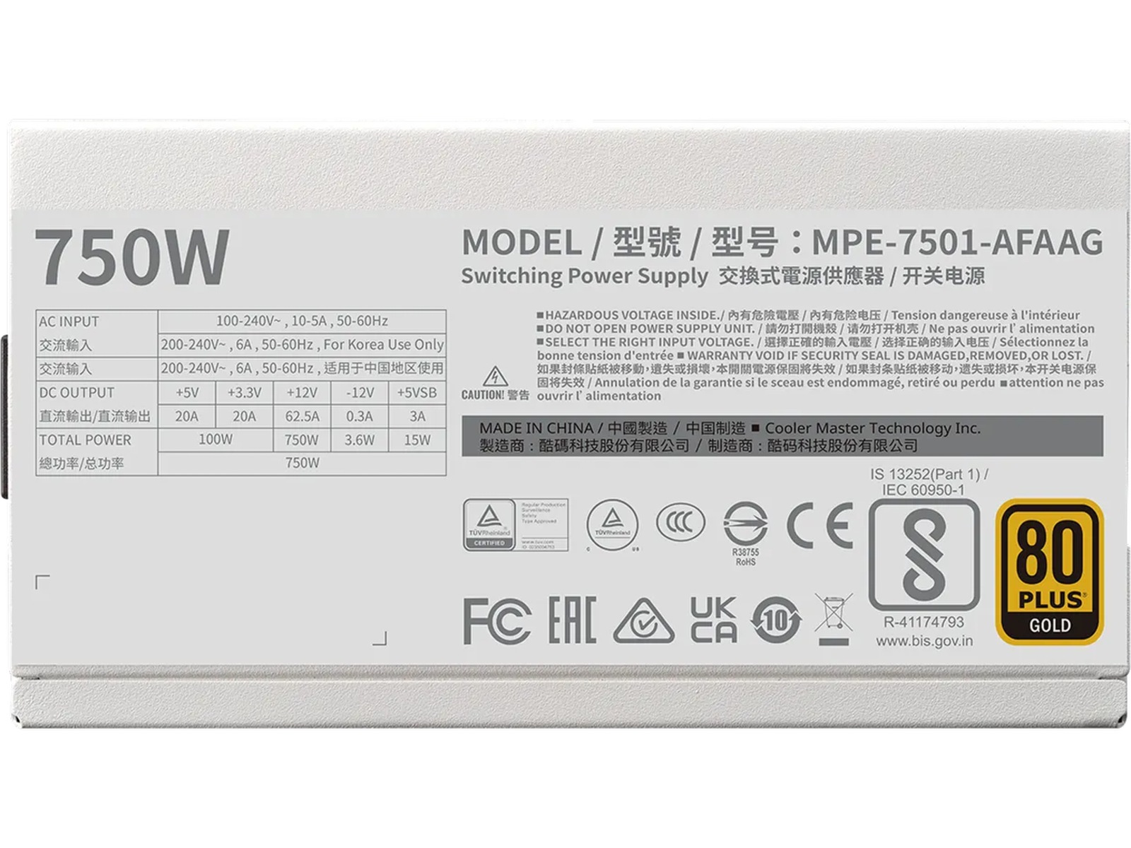 Cooler Master MWE Gold 750 V2 PSU (hvit) Enheter