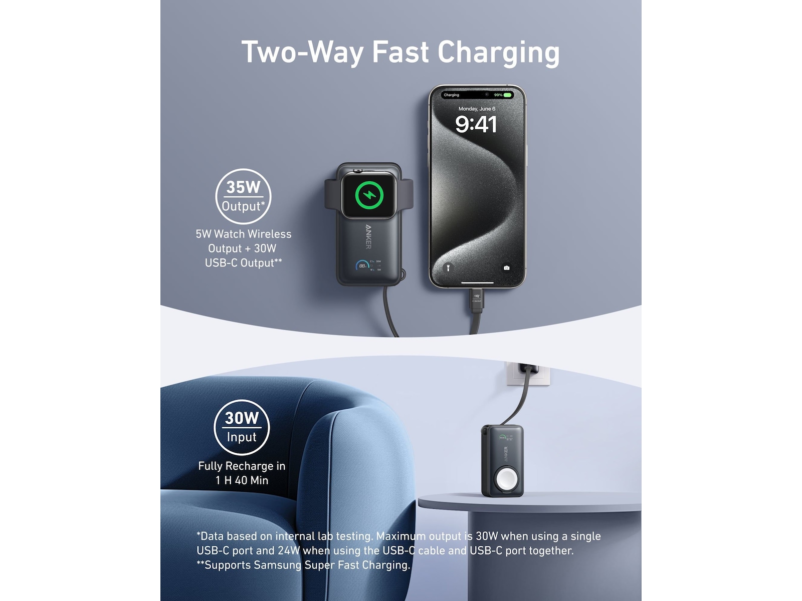 Anker MagGo for Apple Watch Powerbank 10.000mAh (sort) Powerbank