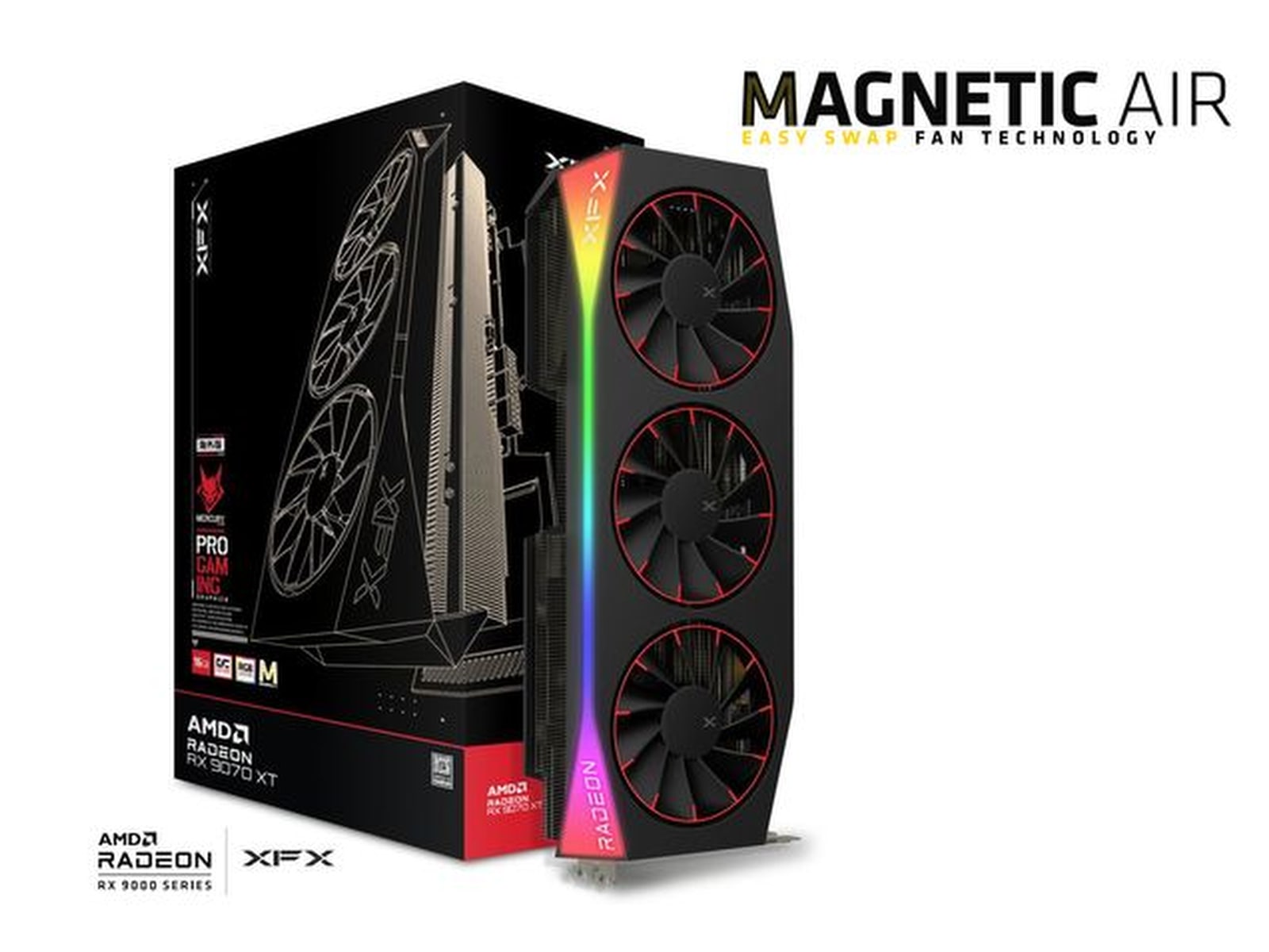 XFX Mercury AMD Radeon RX 9070 XT OC Magnetic Air RGB (sort) Skjermkort